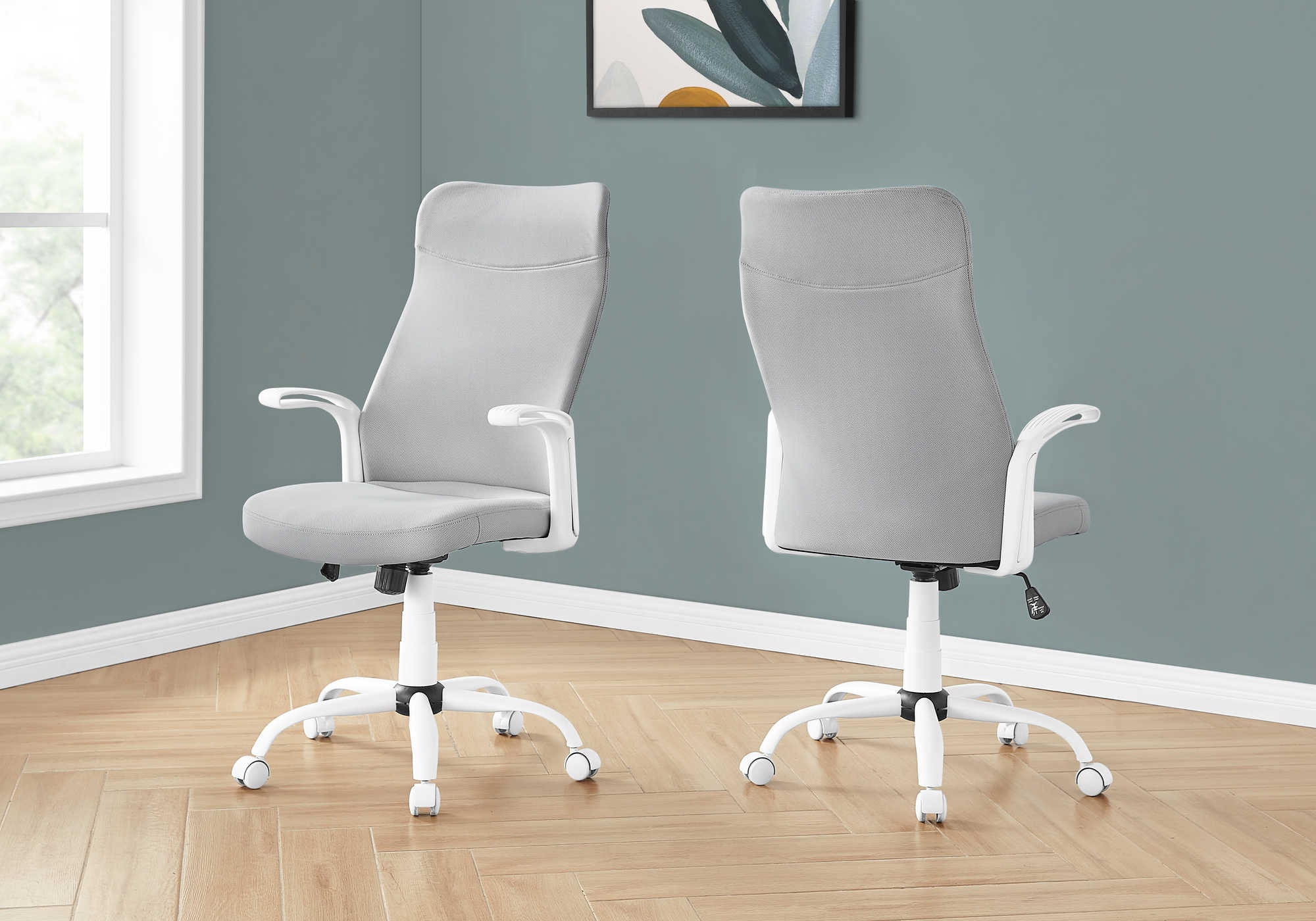 OFFICE CHAIR - WHITE / GREY FABRIC / MULTI POSITION # I 7324