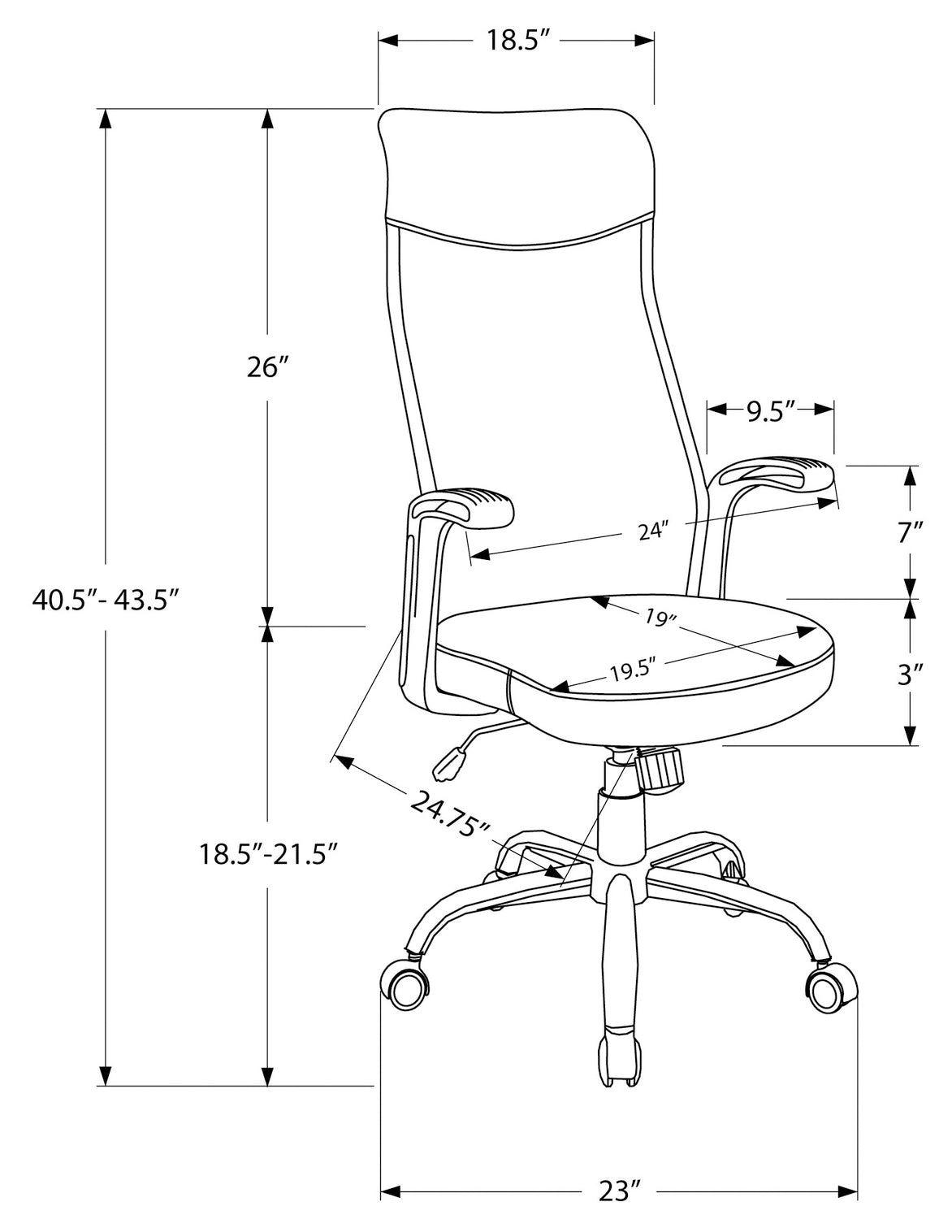 OFFICE CHAIR - BLACK / DARK GREY FABRIC / MULTI POSITION # I 7325