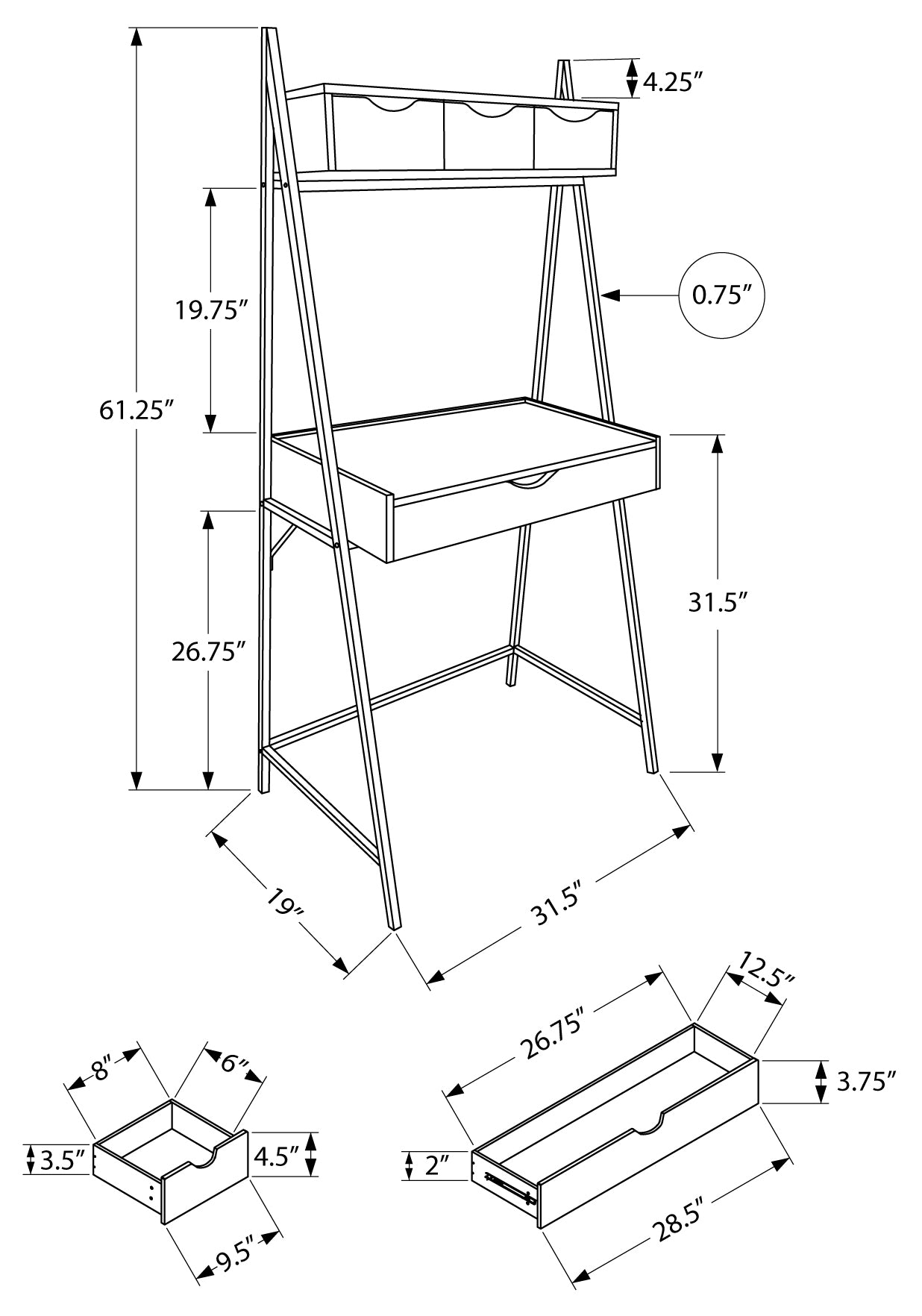 BUREAU D'ORDINATEUR - 32"L / NOIR / MÉTAL NOIR # I 7330