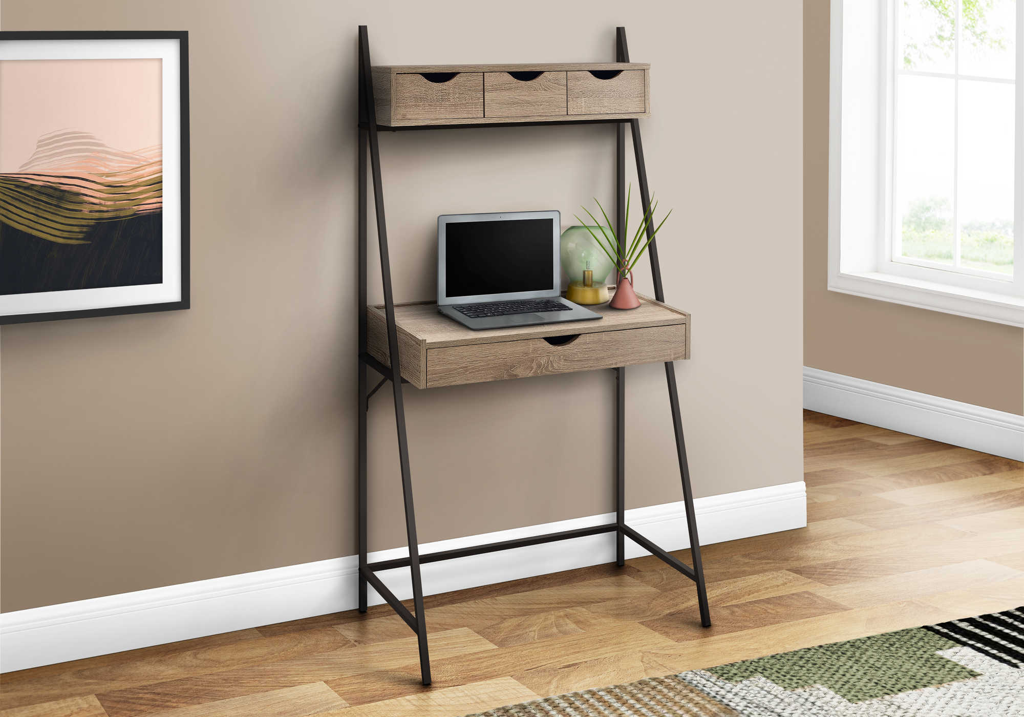 BUREAU D'ORDINATEUR - 32"L / TAUPE FONCÉ / MÉTAL NOIR # I 7332