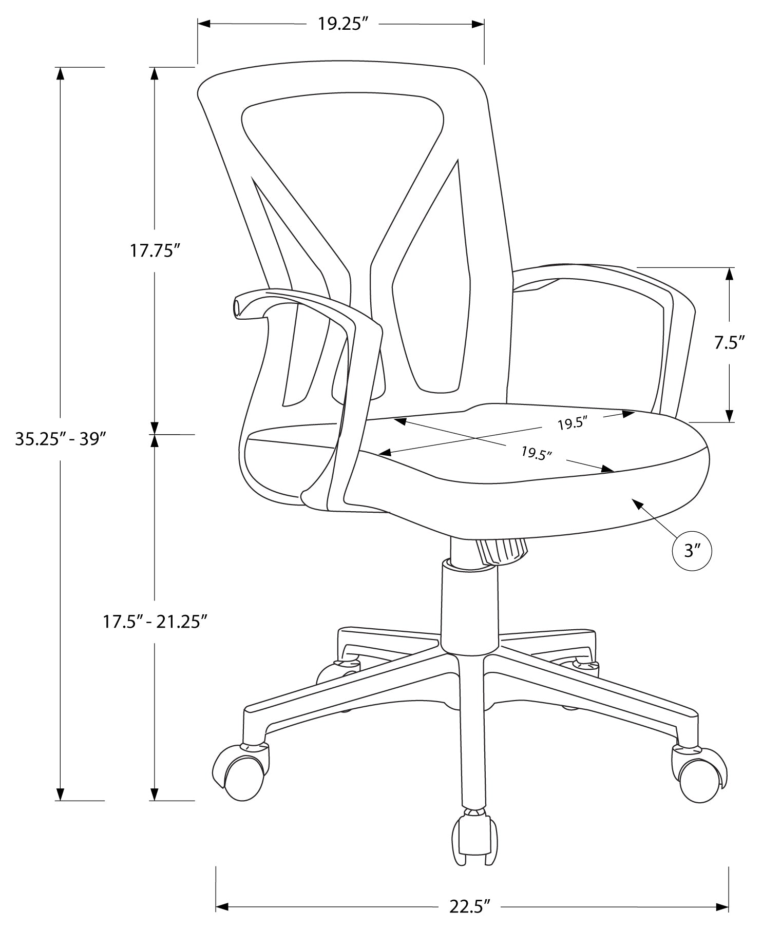 CHAISE DE BUREAU - BASE GRIS / NOIRE SUR ROULETTES # I 7340