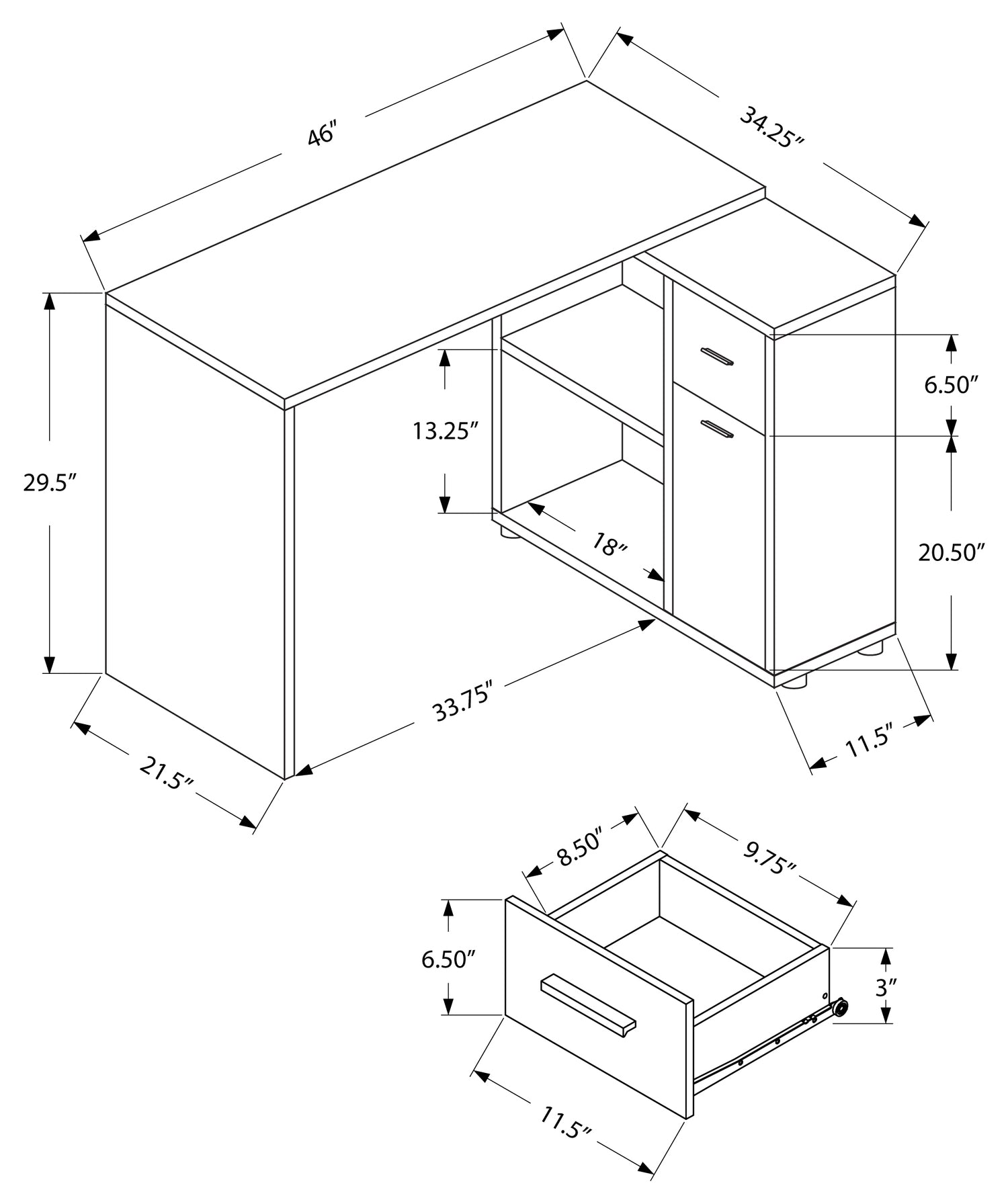 BUREAU D'ORDINATEUR - 46"L / GRIS INDUSTRIEL / ARMOIRE DE RANGEMENT # I 7346