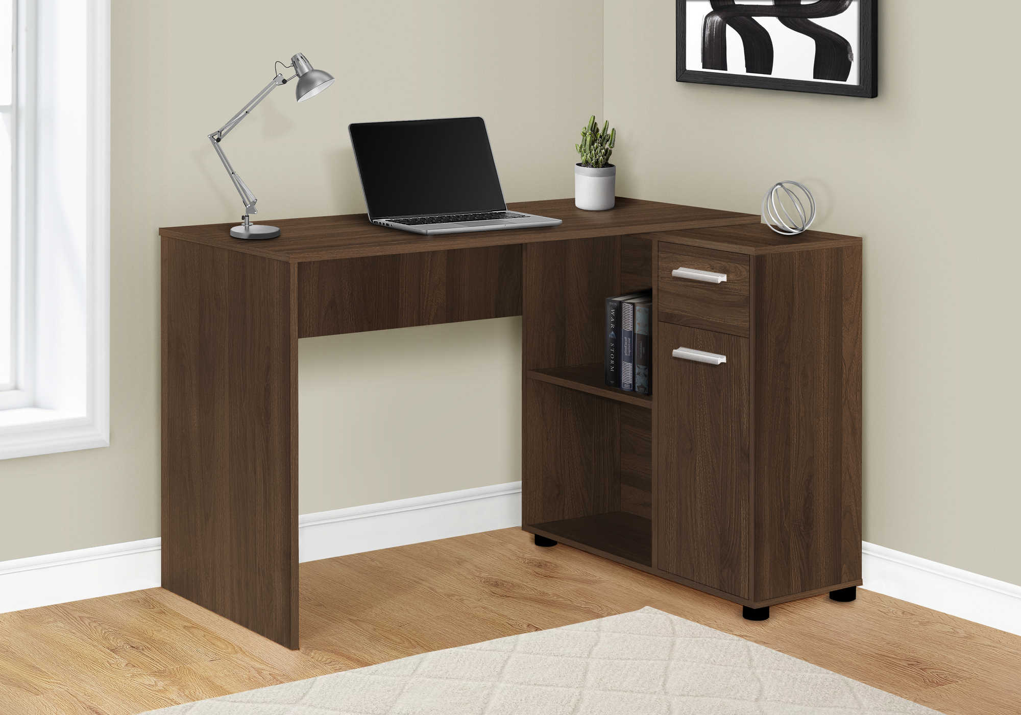 COMPUTER DESK - 46"L / DARK WALNUT / STORAGE CABINET # I 7348