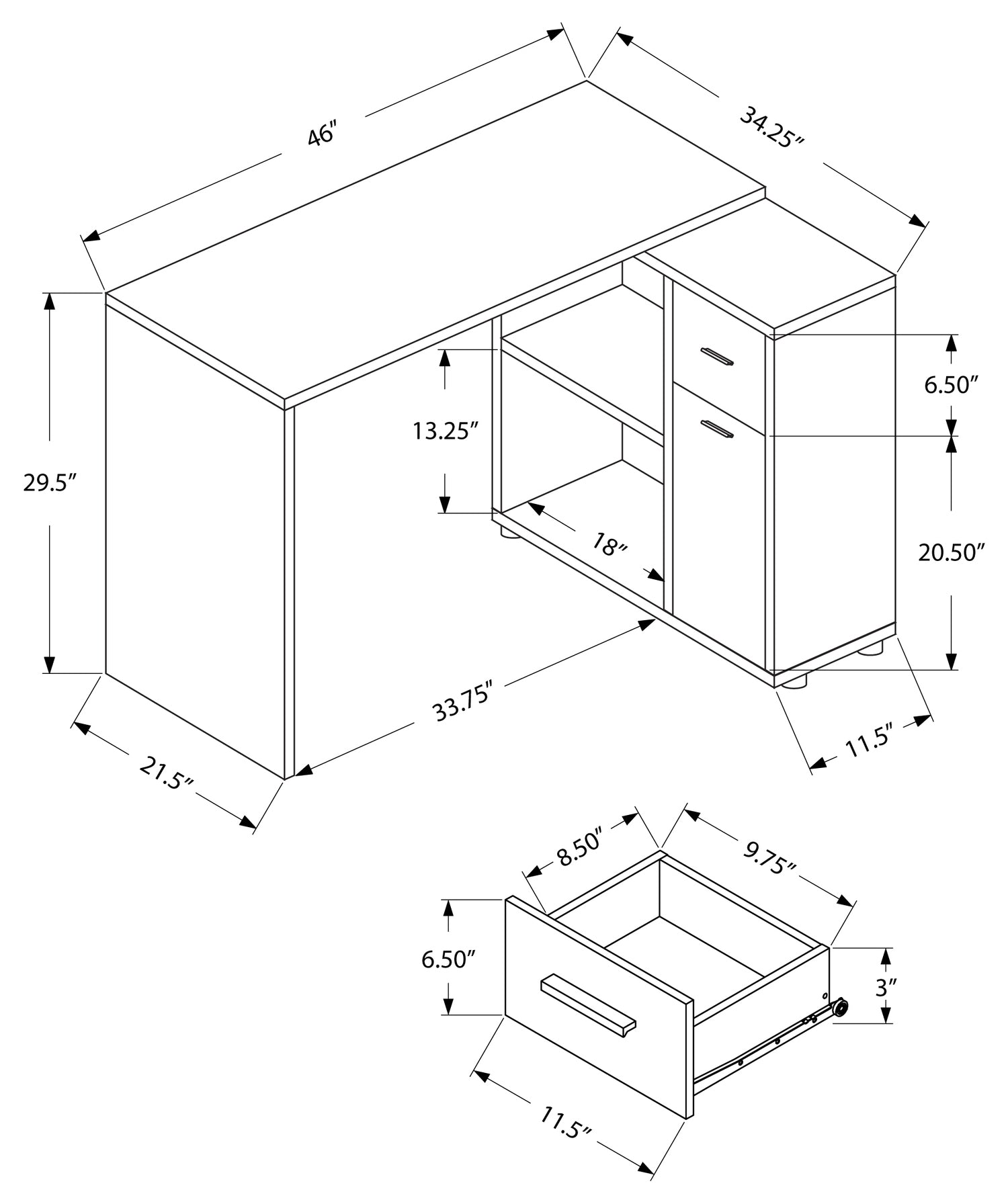 BUREAU D'ORDINATEUR - 46"L / BLANC AVEC ARMOIRE DE RANGEMENT # I 7350