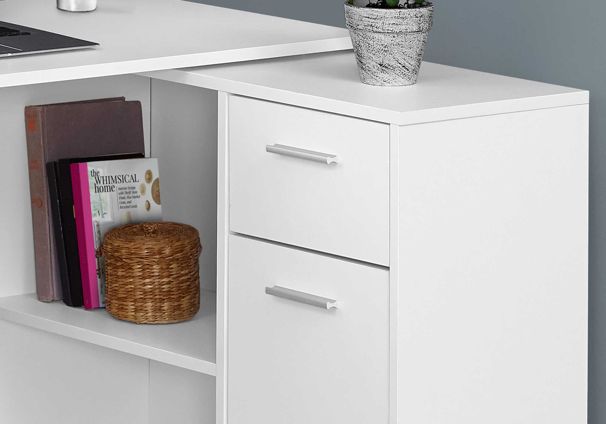 BUREAU D'ORDINATEUR - 46"L / BLANC AVEC ARMOIRE DE RANGEMENT # I 7350