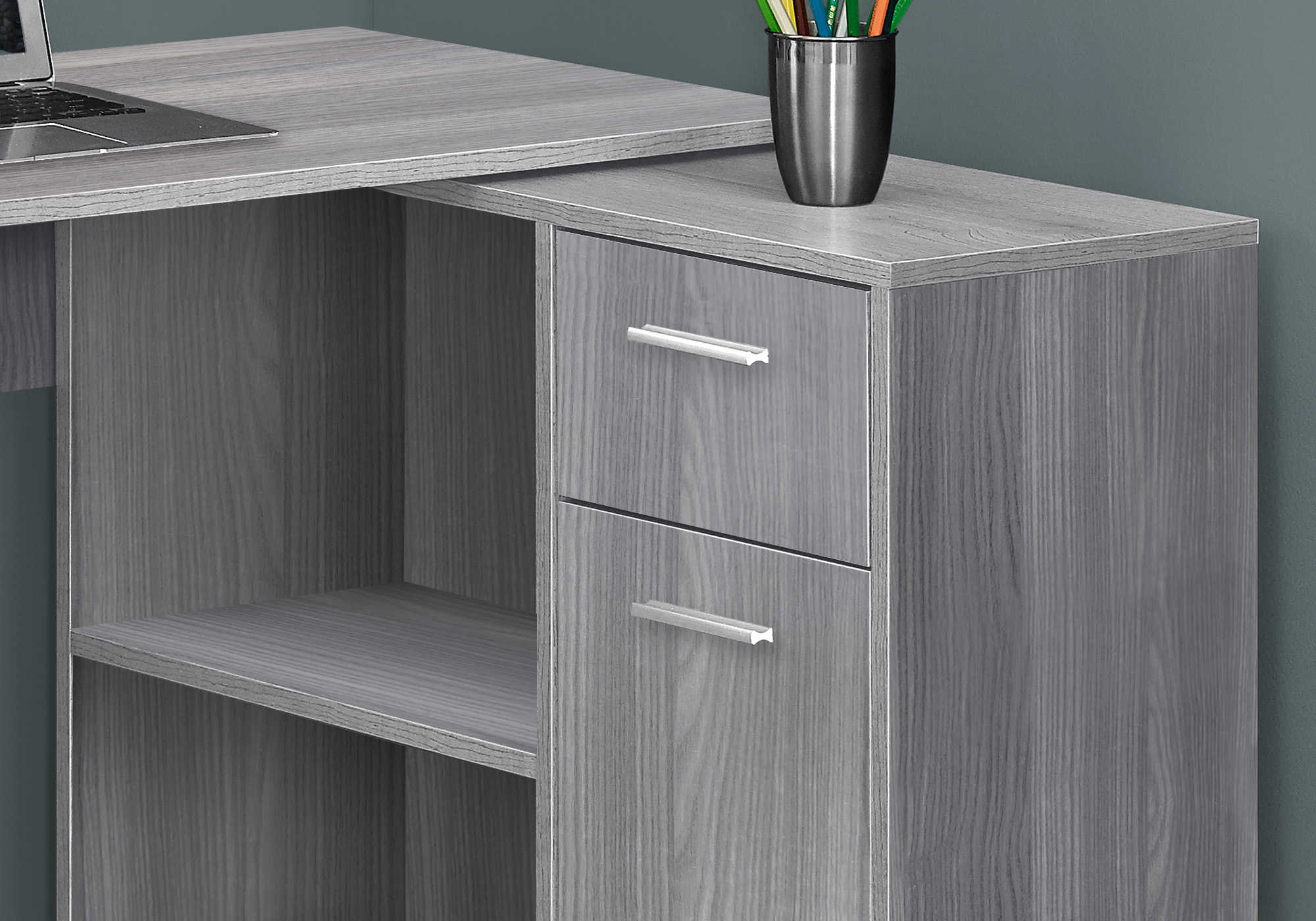 BUREAU D'ORDINATEUR - 46"L / GRIS AVEC ARMOIRE DE RANGEMENT # I 7351