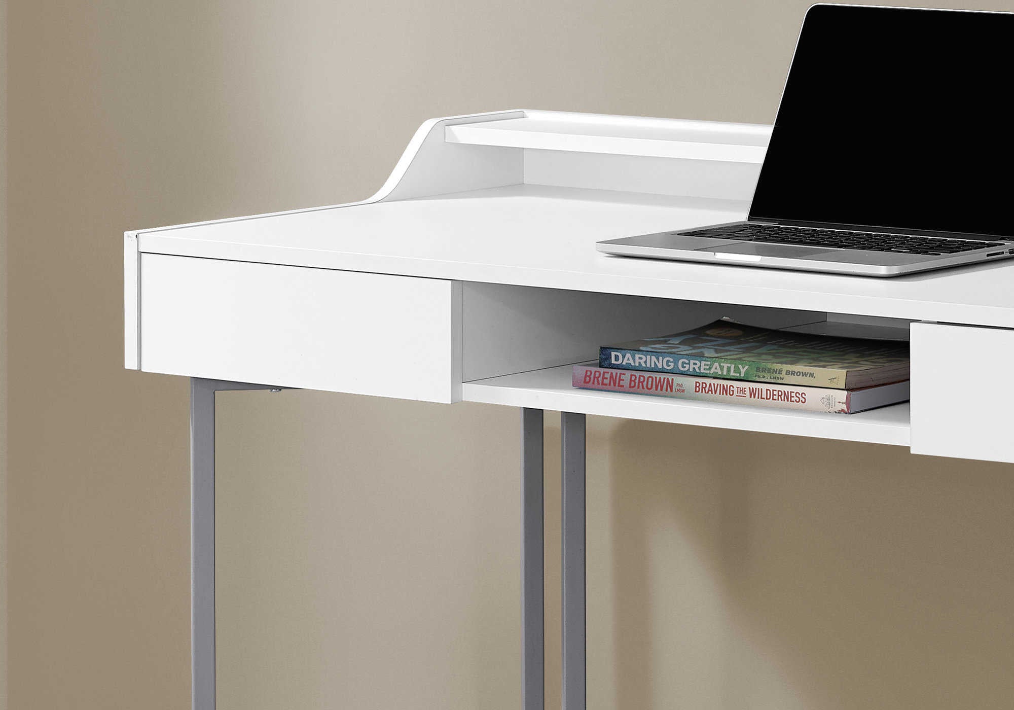 BUREAU D'ORDINATEUR - 48"L / BLANC / MÉTAL ARGENT # I 7361