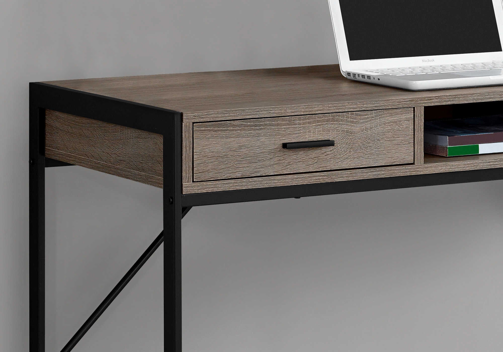 BUREAU D'ORDINATEUR - 48"L / TAUPE FONCÉ / MÉTAL NOIR # I 7365