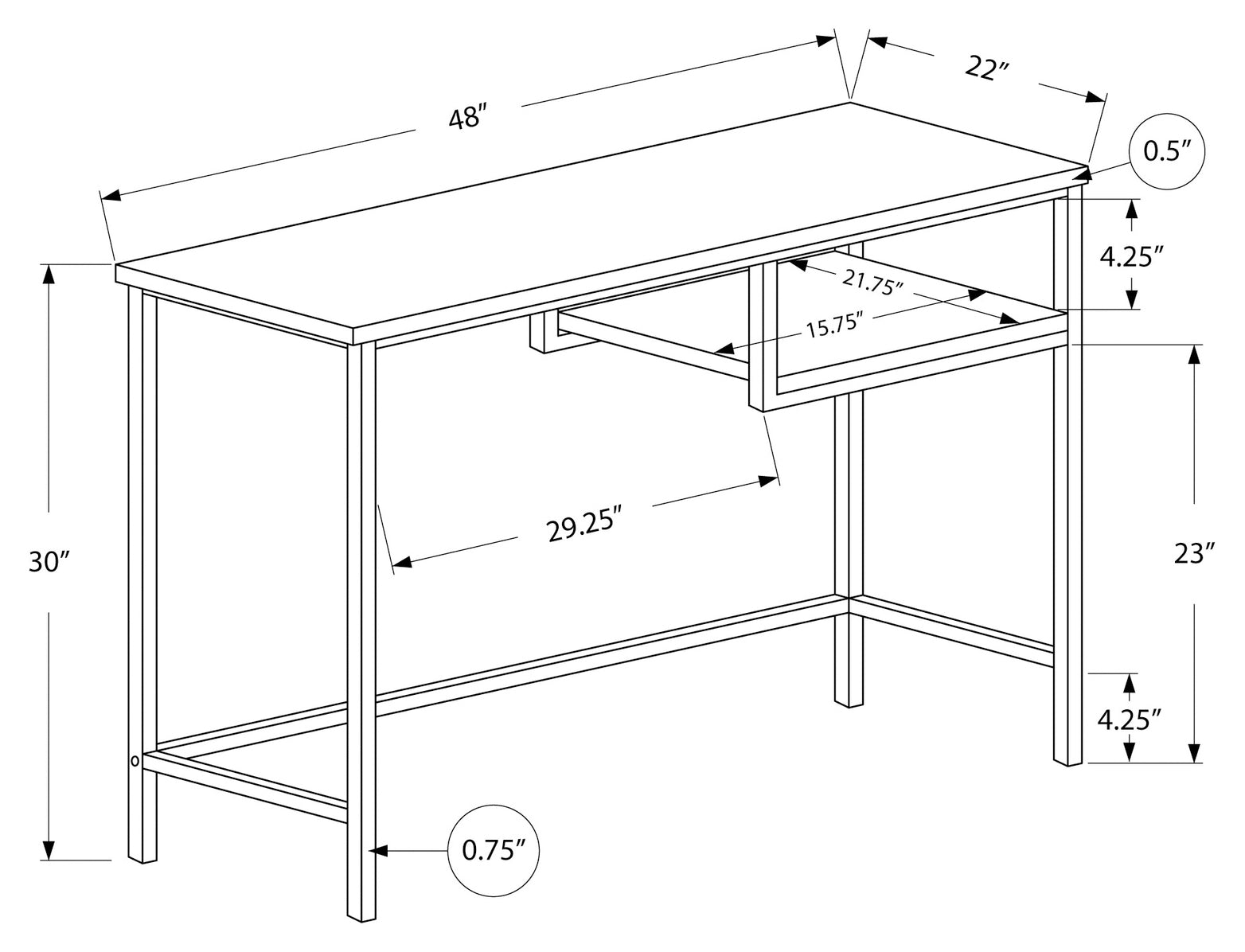 BUREAU D'ORDINATEUR - 48"L / BLANC / MÉTAL ARGENT # I 7368