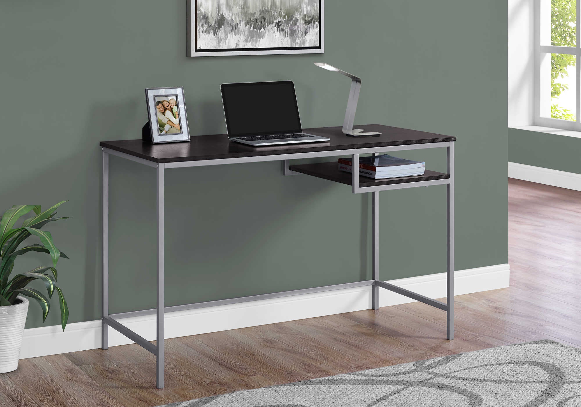 COMPUTER DESK - 48"L / ESPRESSO / SILVER METAL # I 7369