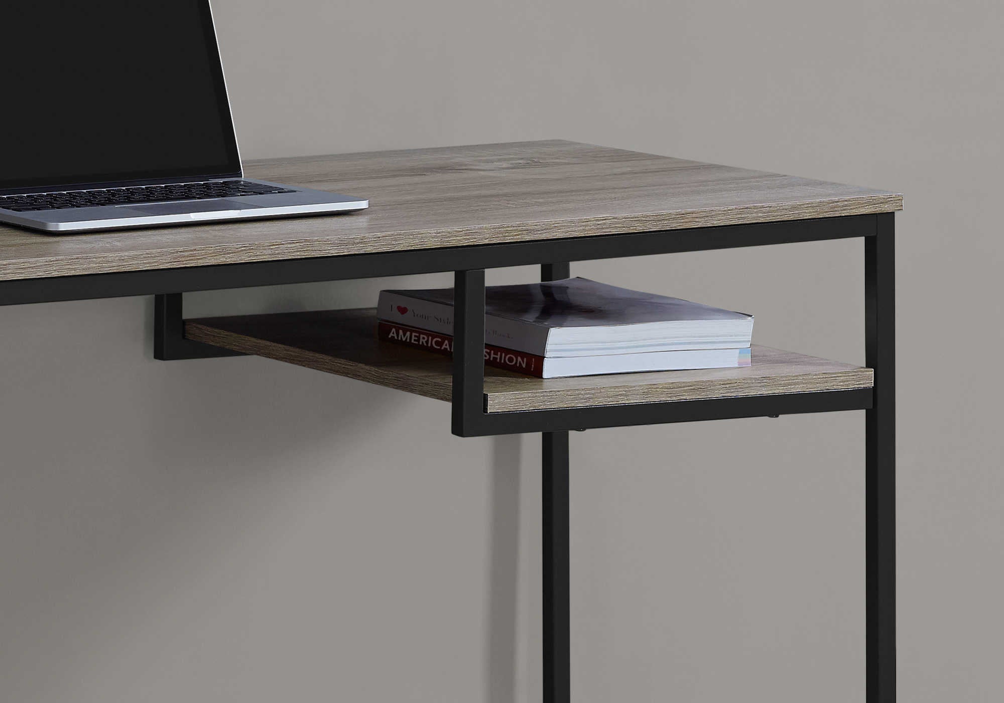 COMPUTER DESK - 48"L / DARK TAUPE / BLACK METAL # I 7370