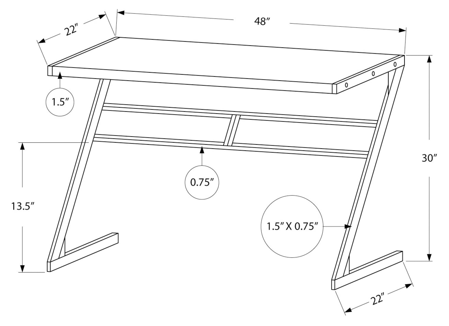 COMPUTER DESK - 48"L / WHITE / SILVER METAL # I 7372