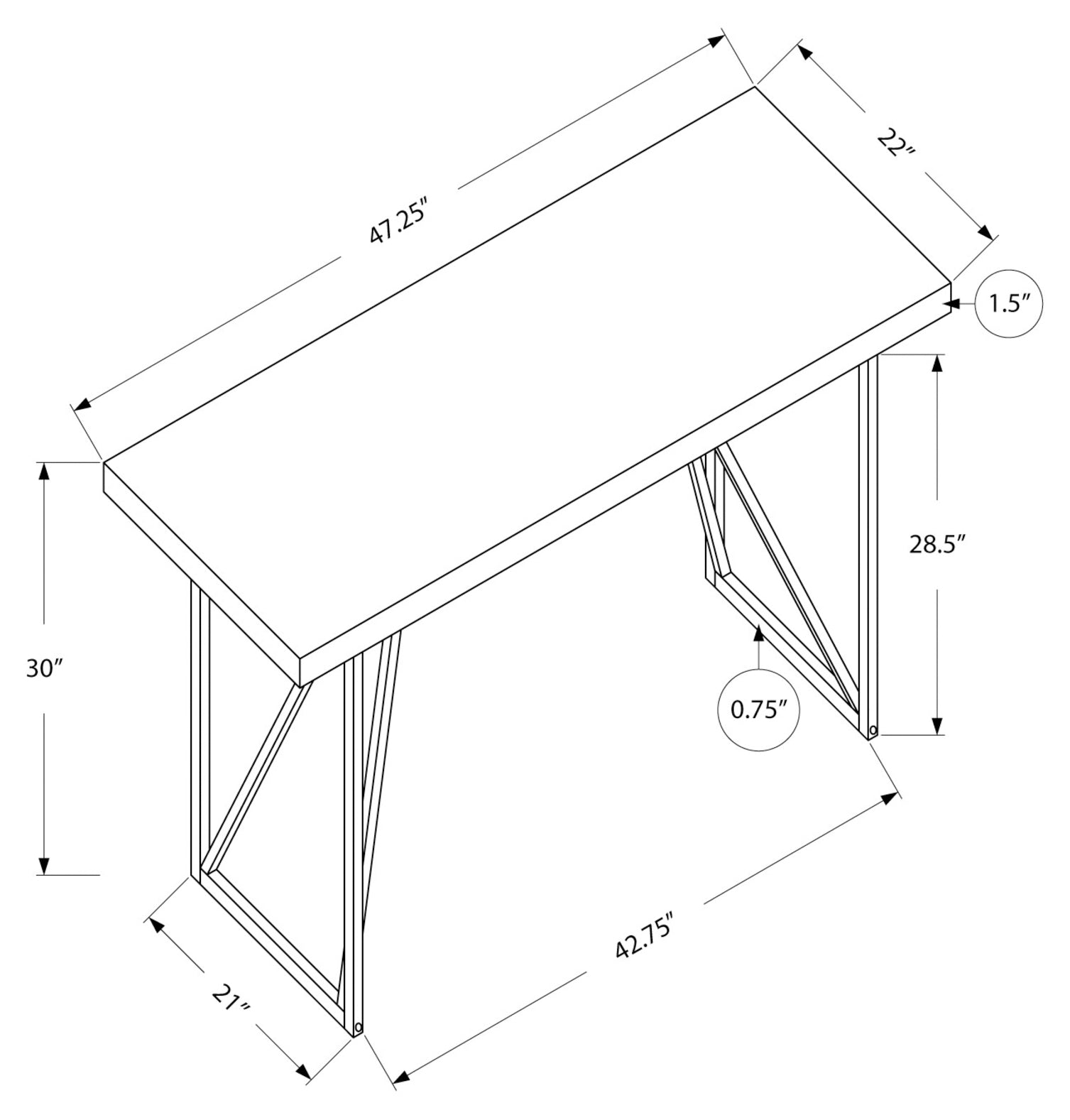 BUREAU D'ORDINATEUR - 48"L / BLANC / MÉTAL ARGENT # I 7376