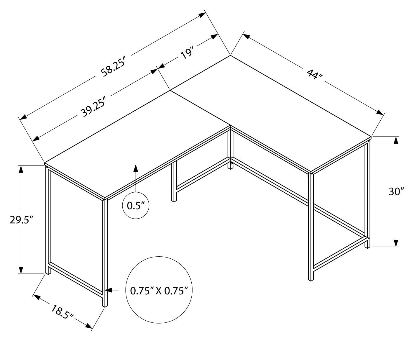 BUREAU D'ORDINATEUR - 58"L/ BOIS RÉCUPÉRÉ BRUN/ COIN EN MÉTAL NOIR # I 7391