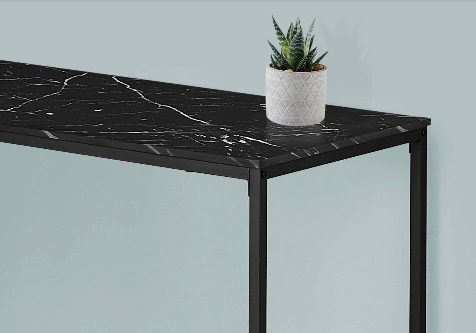 COMPUTER DESK - 58"L / BLACK MARBLE / BLACK METAL CORNER # I 7396