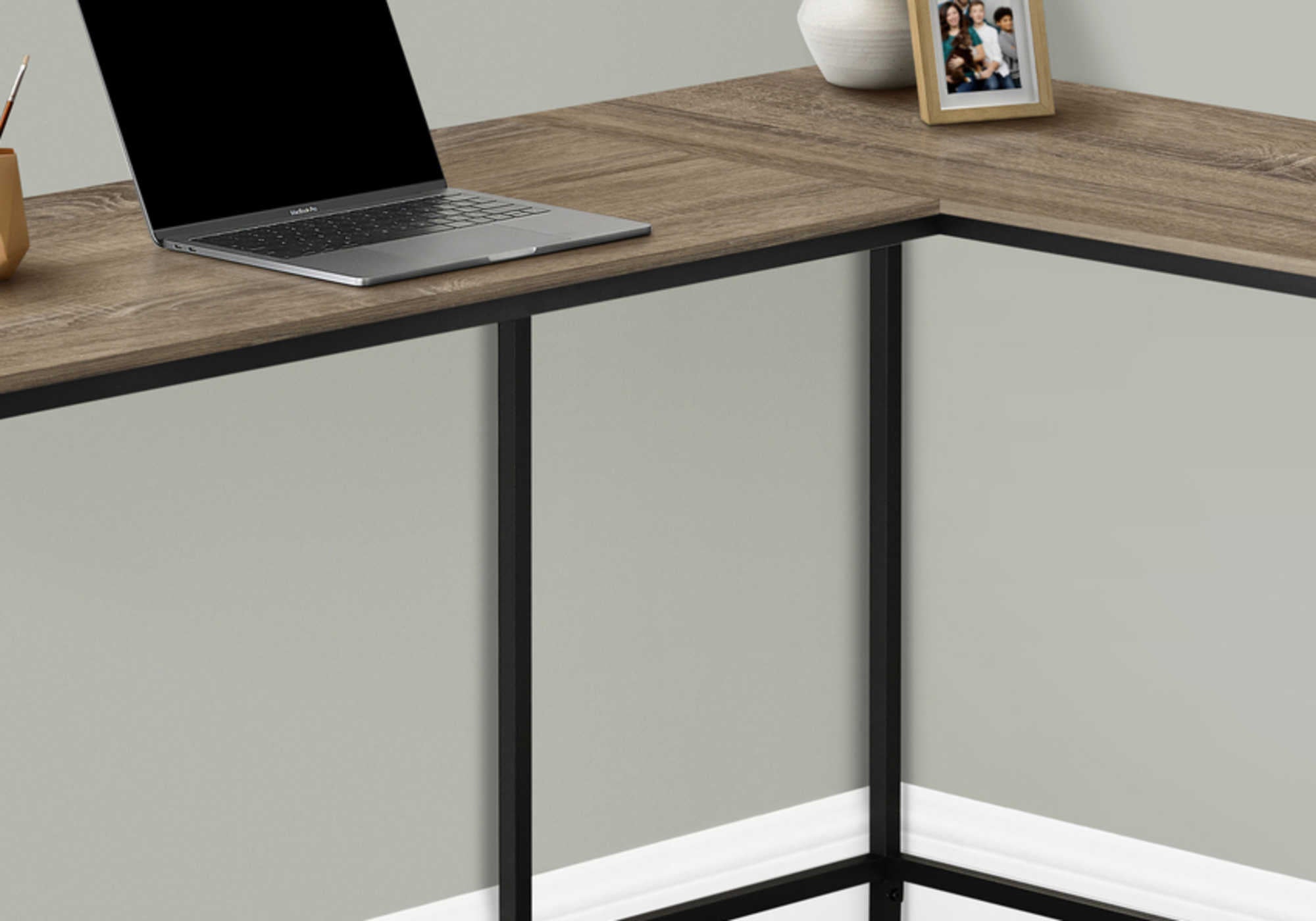 COMPUTER DESK - 58"L/ DARK TAUPE/ BLACK METAL CORNER # I 7398