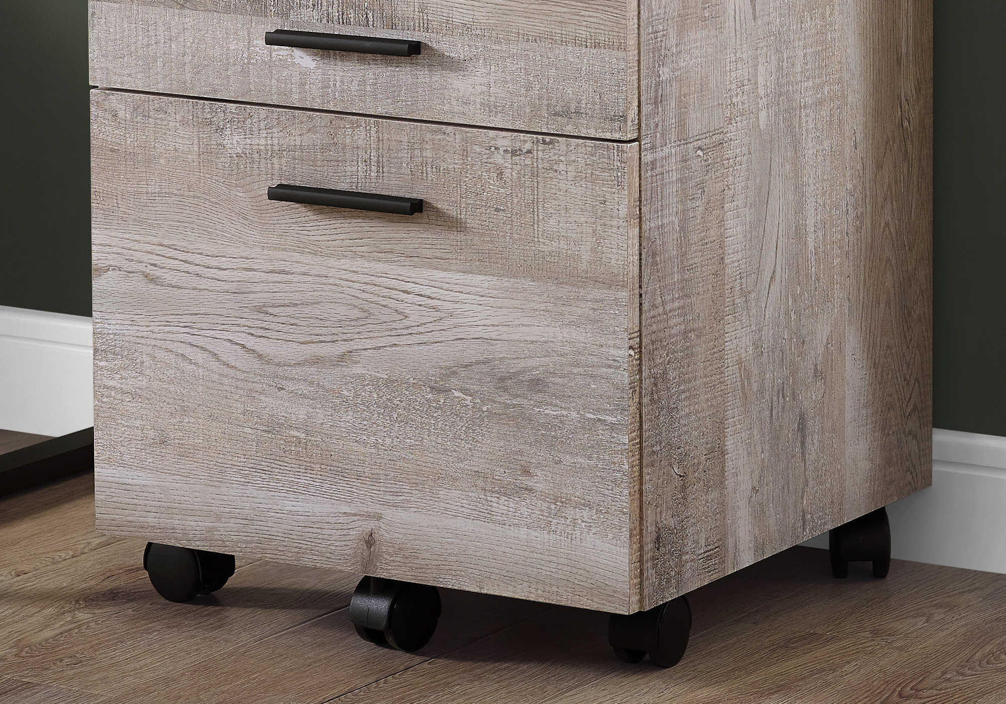 FILING CABINET - 3 DRAWER / TAUPE RECLAIMED WOOD/ CASTORS # I 7402