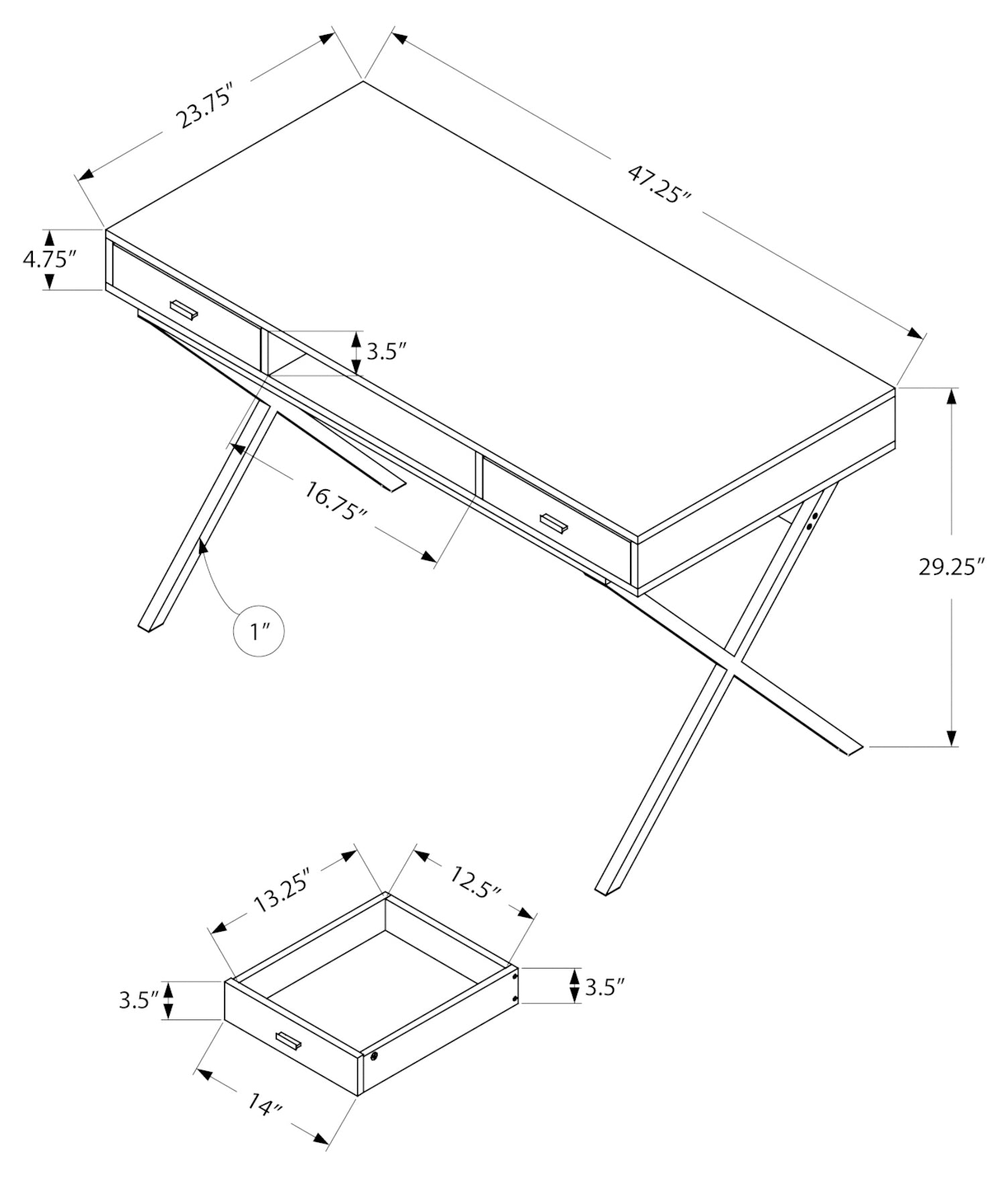 BUREAU D'ORDINATEUR - 48"L / BOIS RÉCUPÉRÉ BRUN / MÉTAL NOIR # I 7447