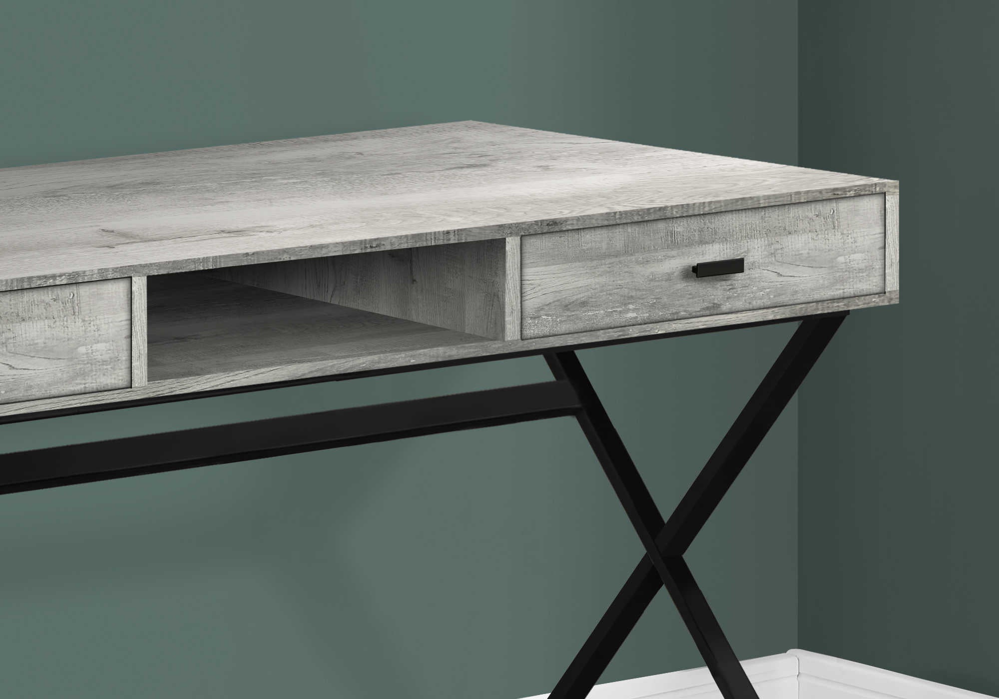 BUREAU D'ORDINATEUR - 48"L / BOIS RÉCUPÉRÉ GRIS / MÉTAL NOIR # I 7448