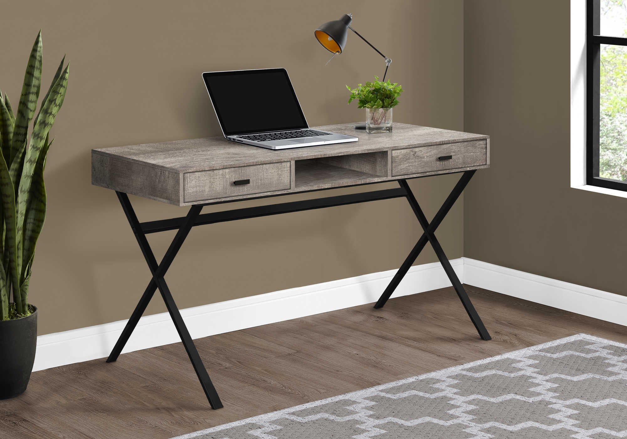 BUREAU D'ORDINATEUR - 48"L / BOIS RÉCUPÉRÉ TAUPE / MÉTAL NOIR # I 7449