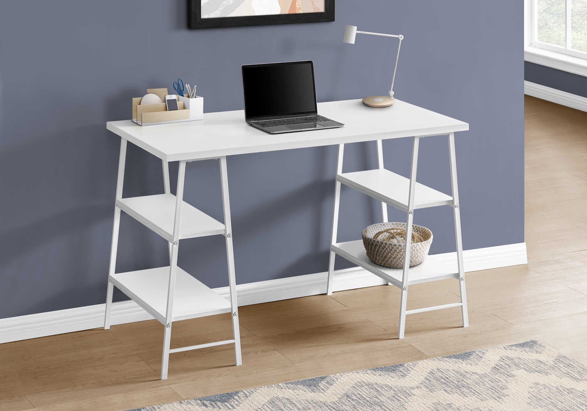 BUREAU D'ORDINATEUR - 48"L / BLANC / MÉTAL BLANC # I 7521