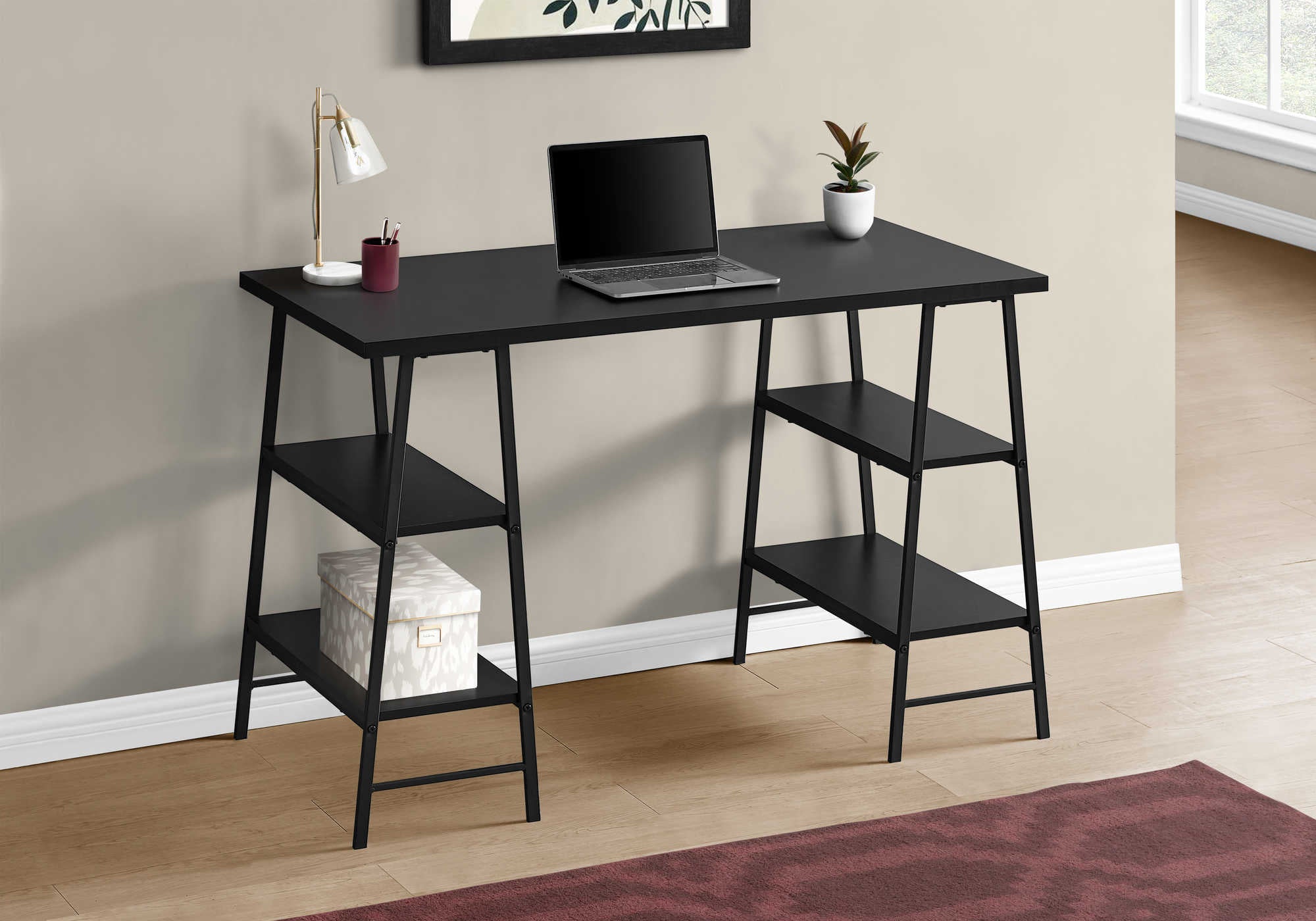 BUREAU D'ORDINATEUR - 48"L / NOIR / MÉTAL NOIR # I 7522