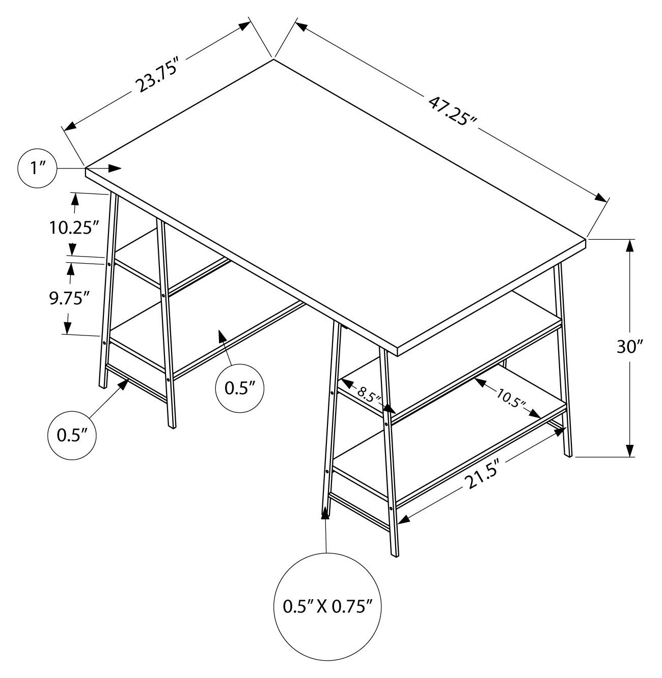 BUREAU D'ORDINATEUR - 48"L / TAUPE FONCÉ / MÉTAL NOIR # I 7523