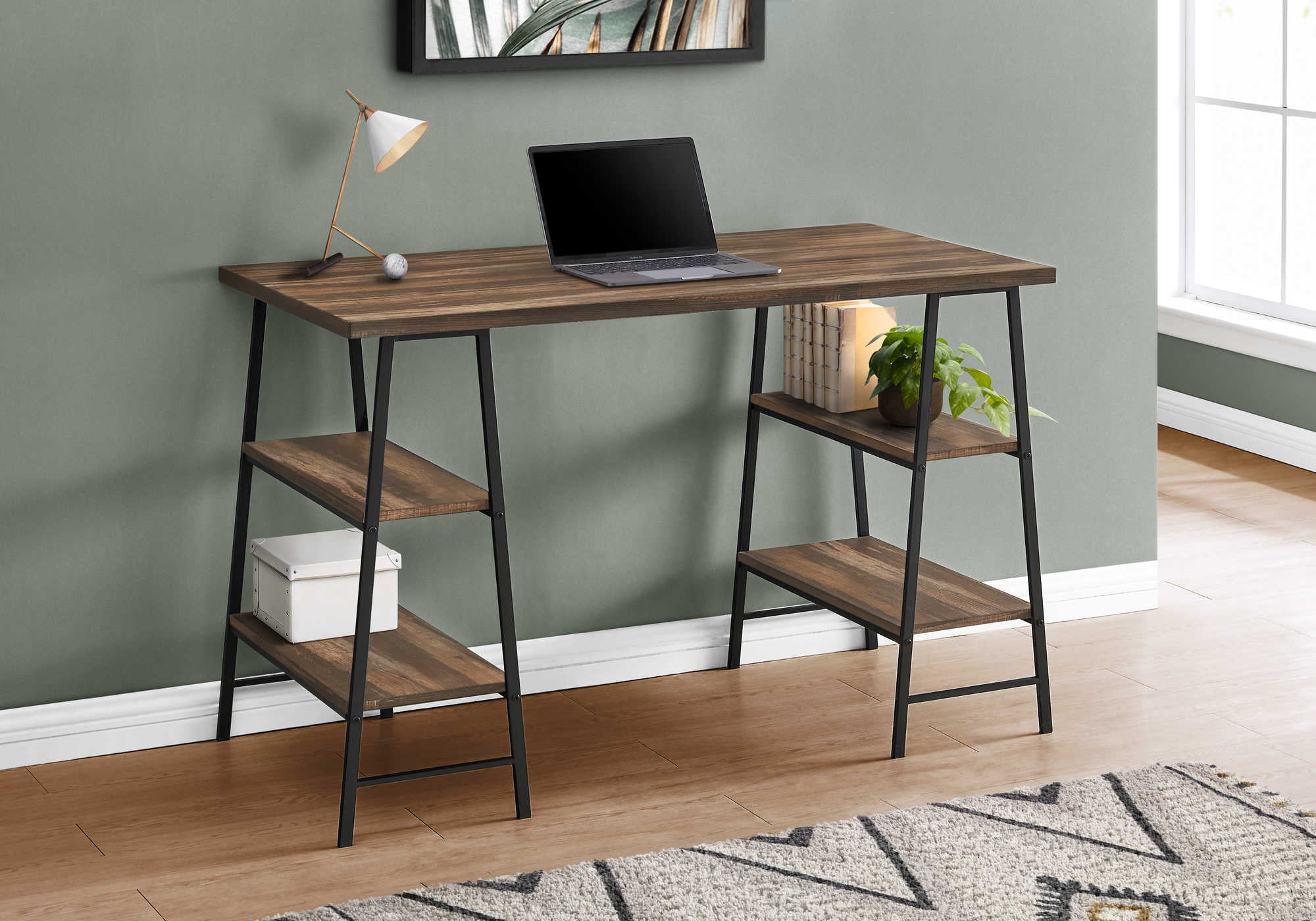 BUREAU D'ORDINATEUR - 48"L / BOIS RÉCUPÉRÉ BRUN / MÉTAL NOIR # I 7525