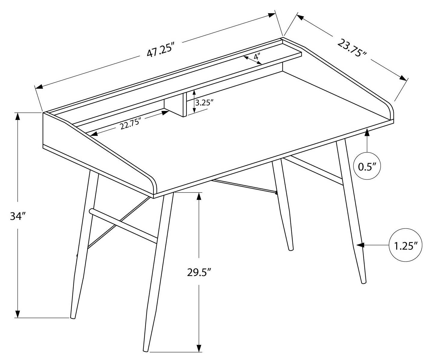 BUREAU D'ORDINATEUR - 48"L / NATUREL / MÉTAL BLANC # I 7534