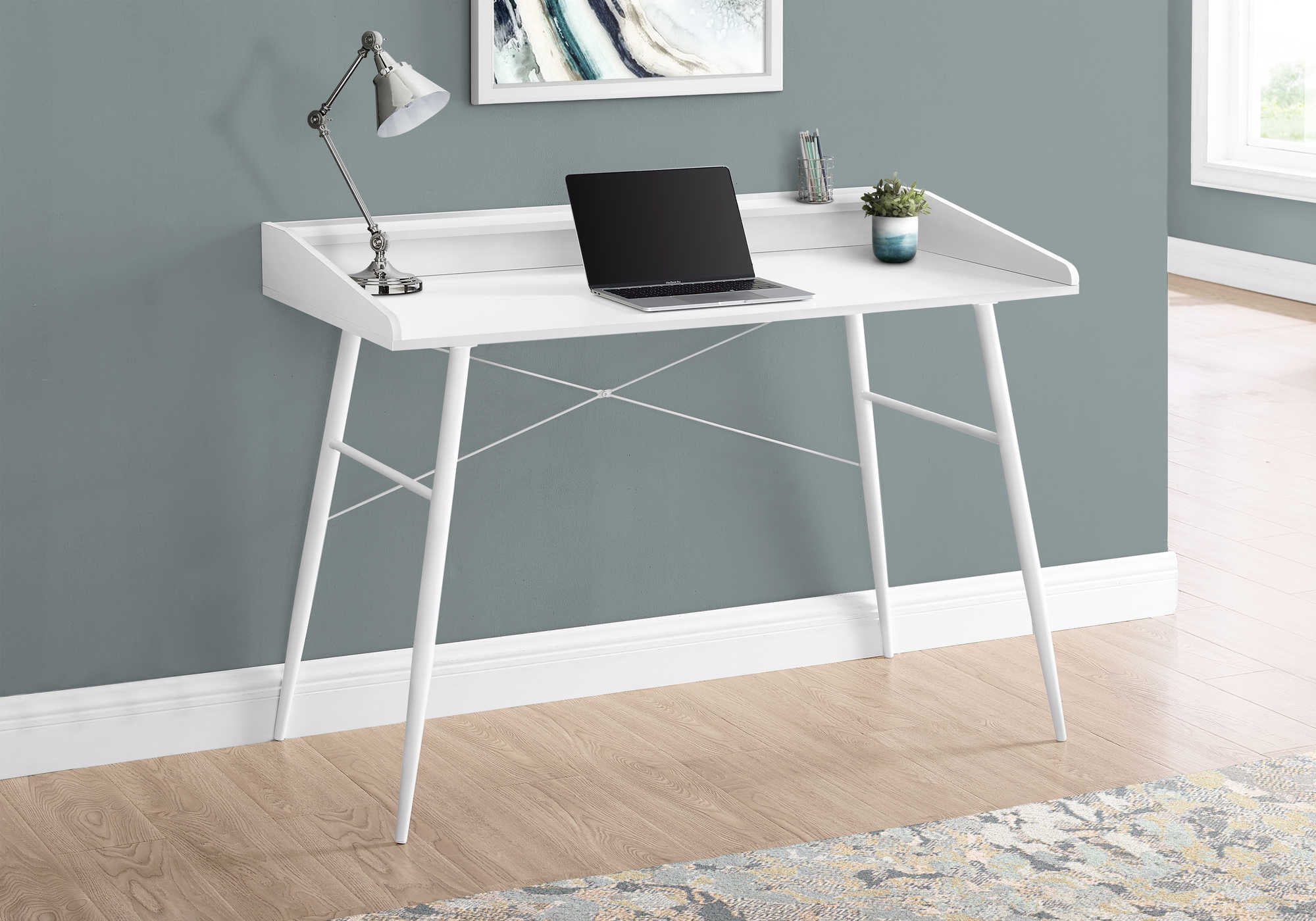 BUREAU D'ORDINATEUR - 48"L / BLANC / MÉTAL BLANC # I 7535