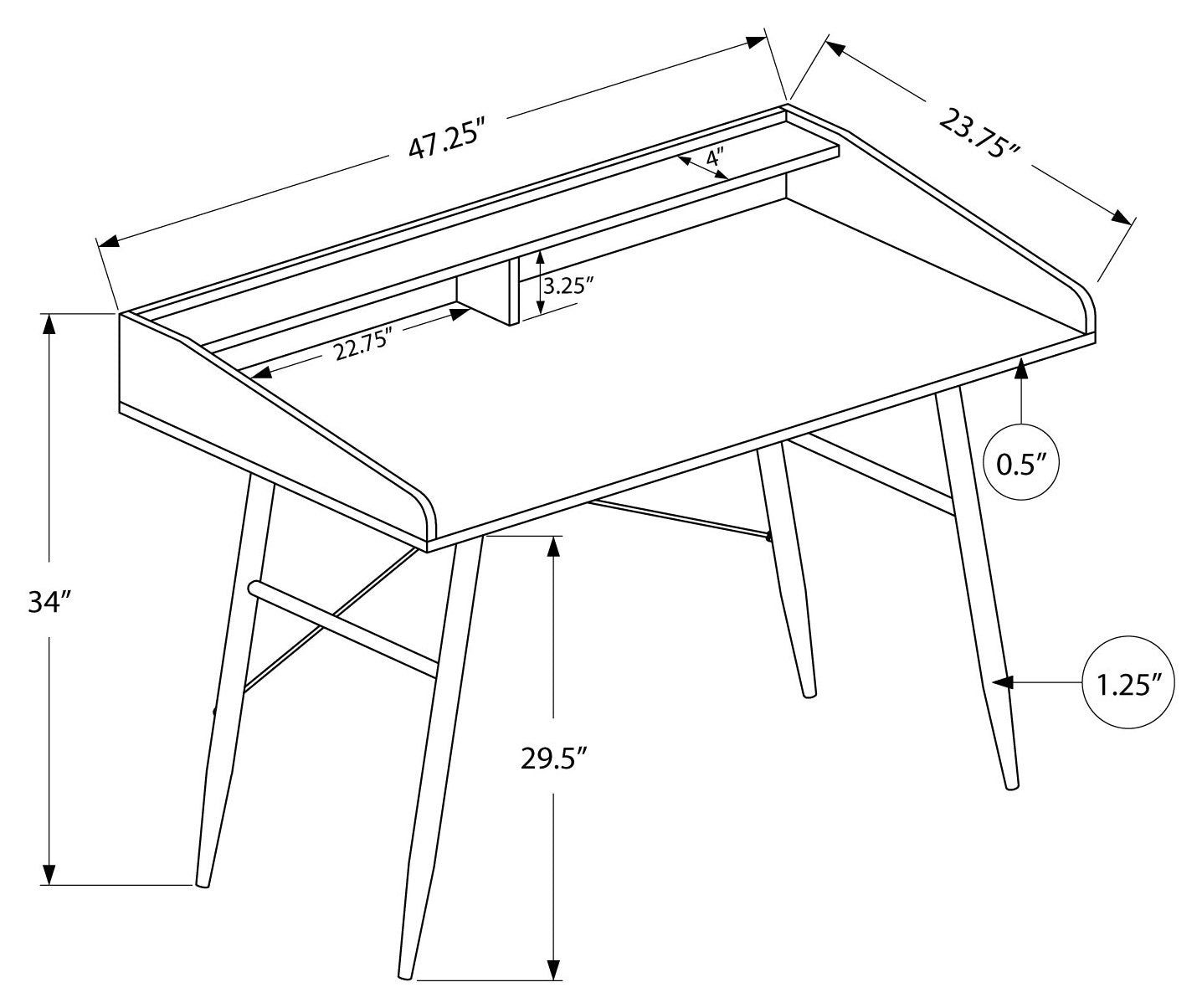 BUREAU D'ORDINATEUR - 48"L / BLANC / MÉTAL BLANC # I 7535