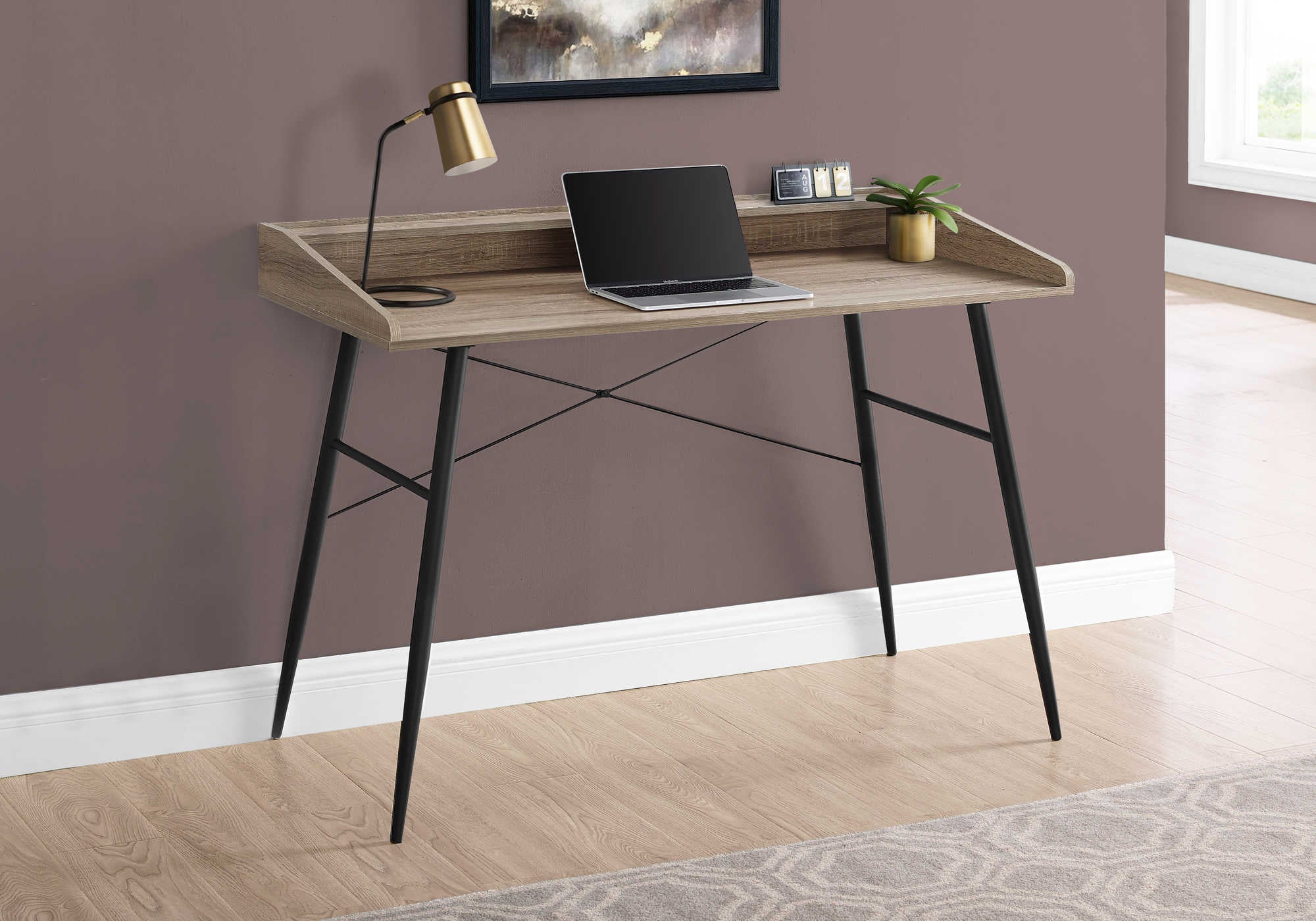 BUREAU D'ORDINATEUR - 48"L / TAUPE FONCÉ / MÉTAL NOIR # I 7536