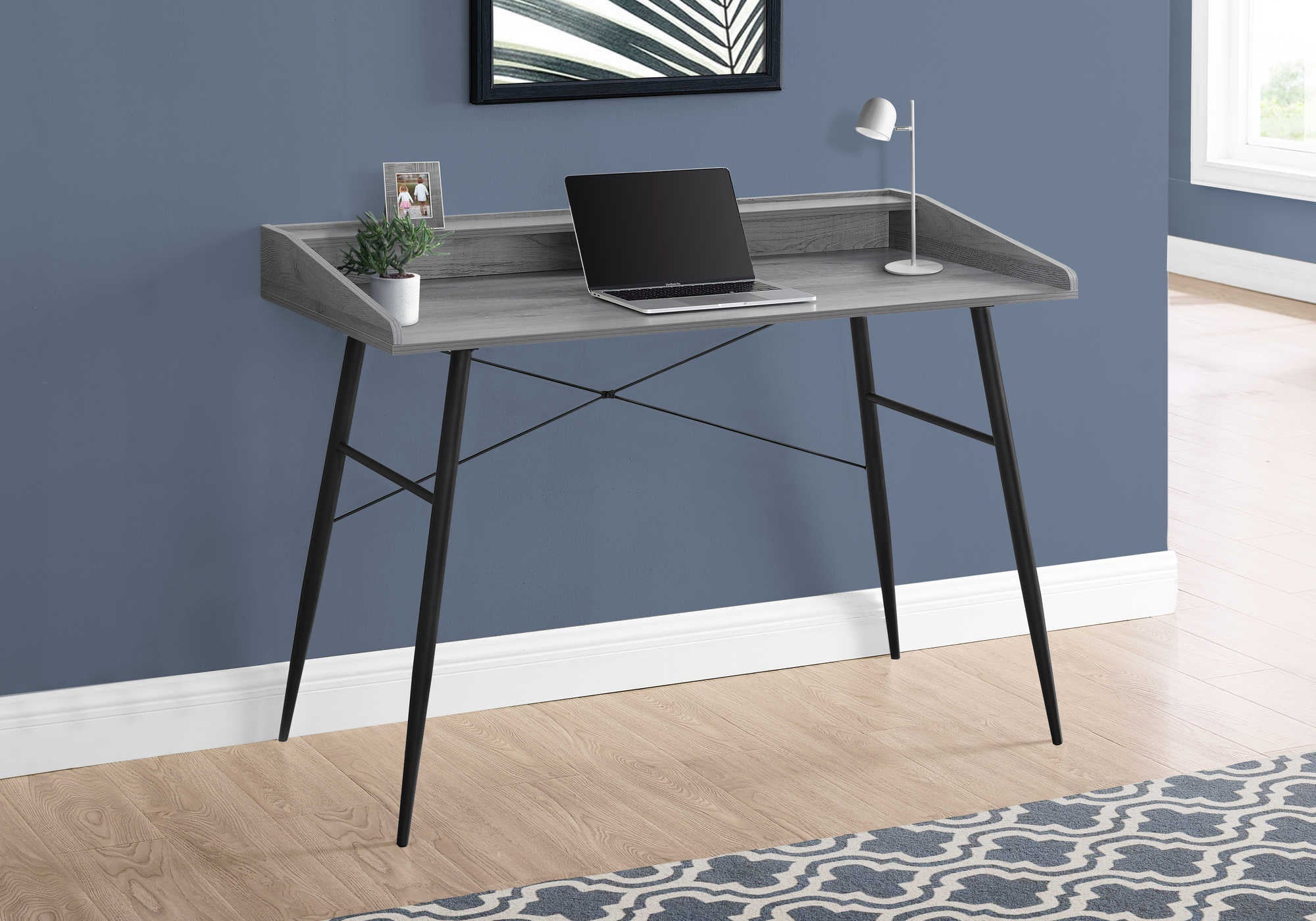 BUREAU D'ORDINATEUR - 48"L / GRIS / MÉTAL NOIR # I 7541