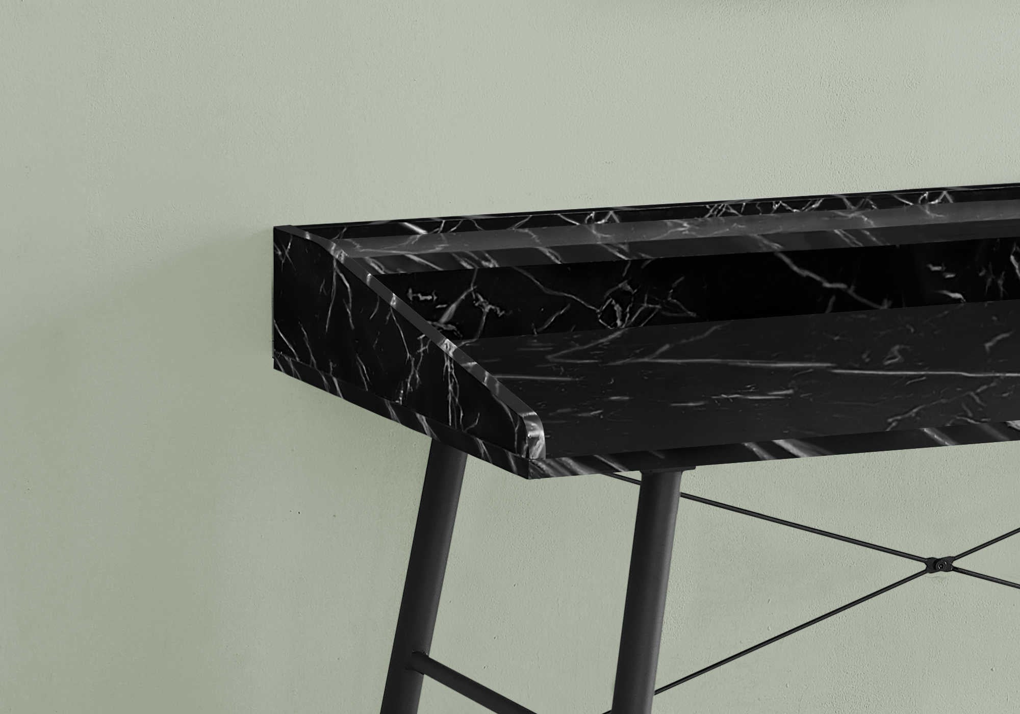 COMPUTER DESK - 48"L / BLACK MARBLE-LOOK / BLACK METAL # I 7542