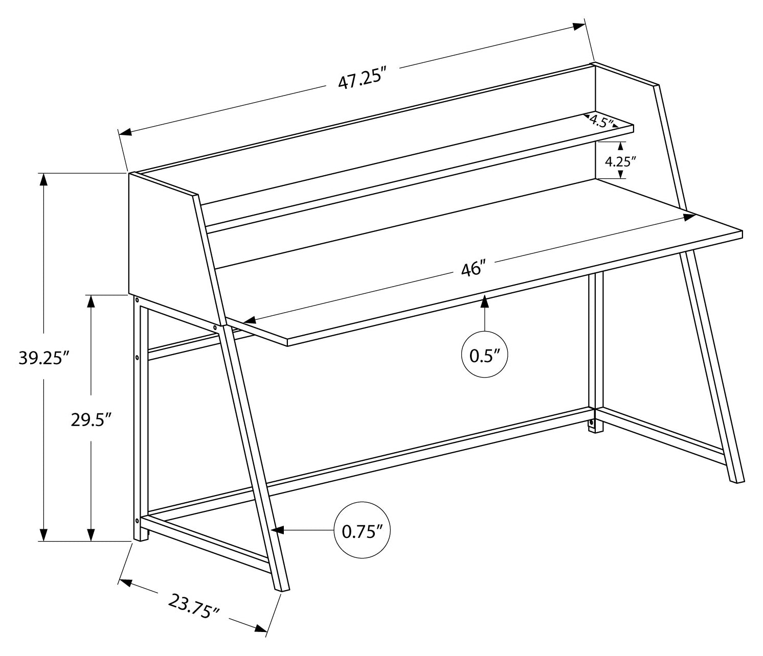 BUREAU D'ORDINATEUR - 48"L / ASPECT MARBRE NOIR / MÉTAL NOIR # I 7544