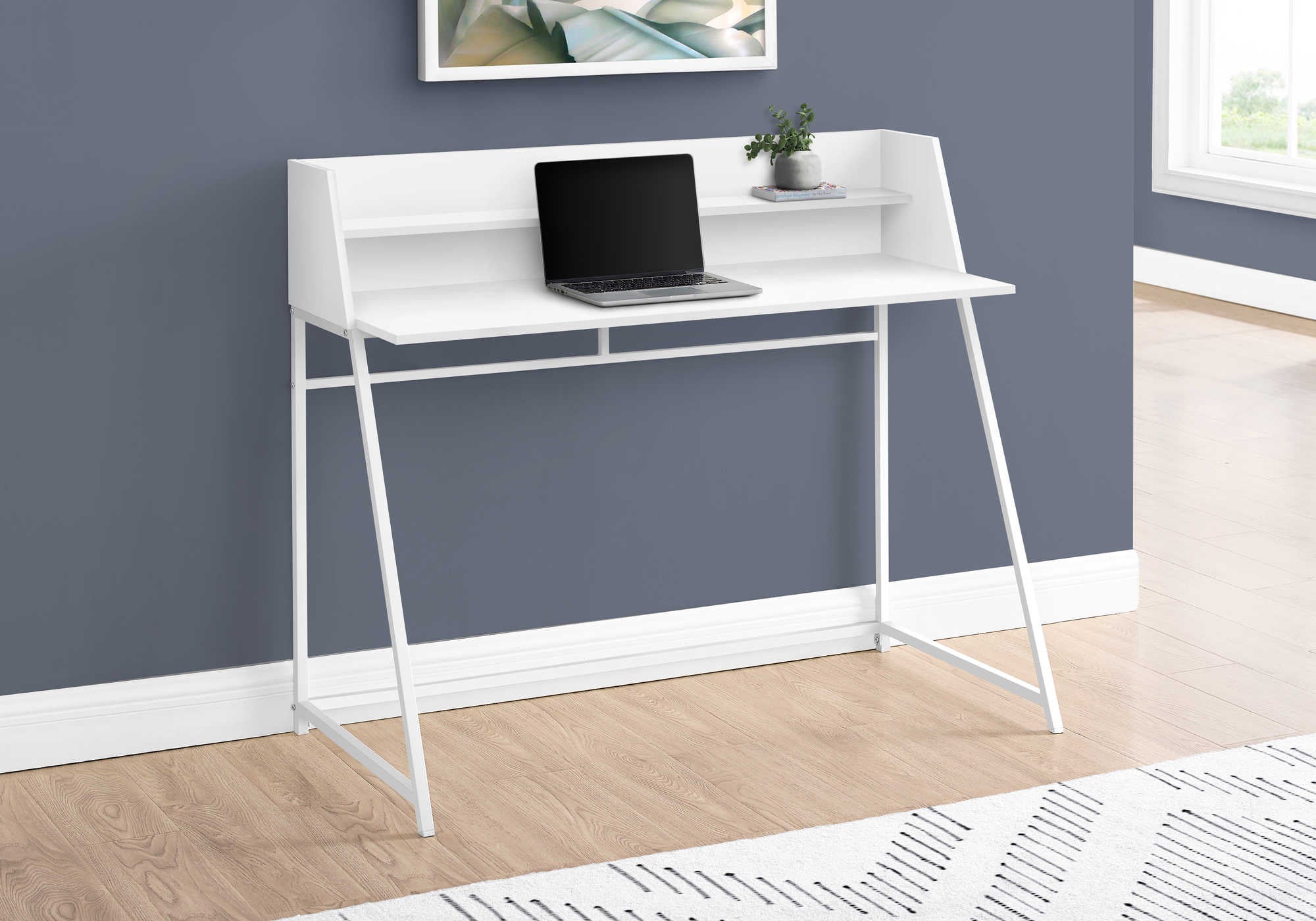 BUREAU D'ORDINATEUR - 48"L / BLANC / MÉTAL BLANC # I 7545