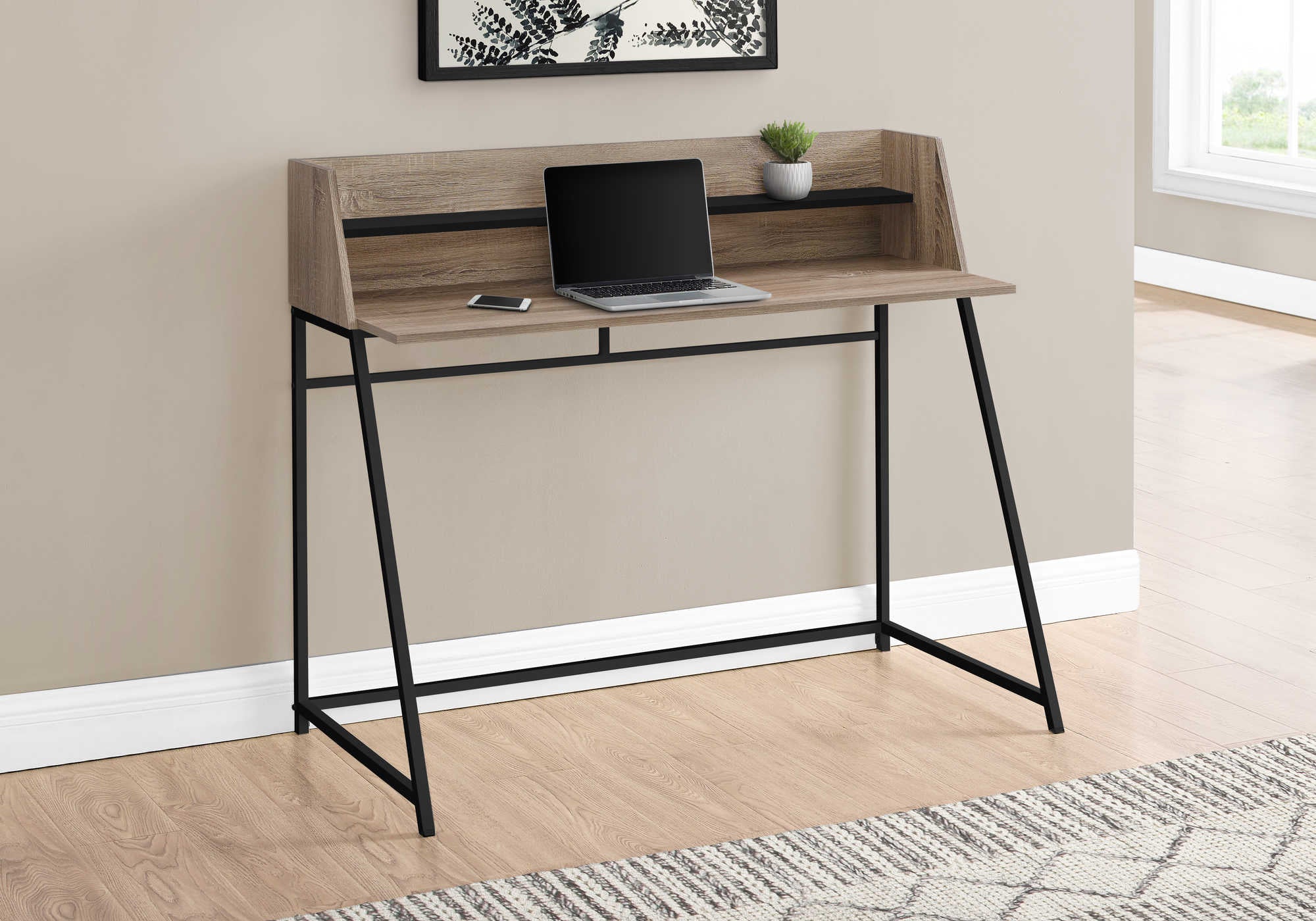 BUREAU D'ORDINATEUR - 48"L / TAUPE FONCÉ / MÉTAL NOIR # I 7546