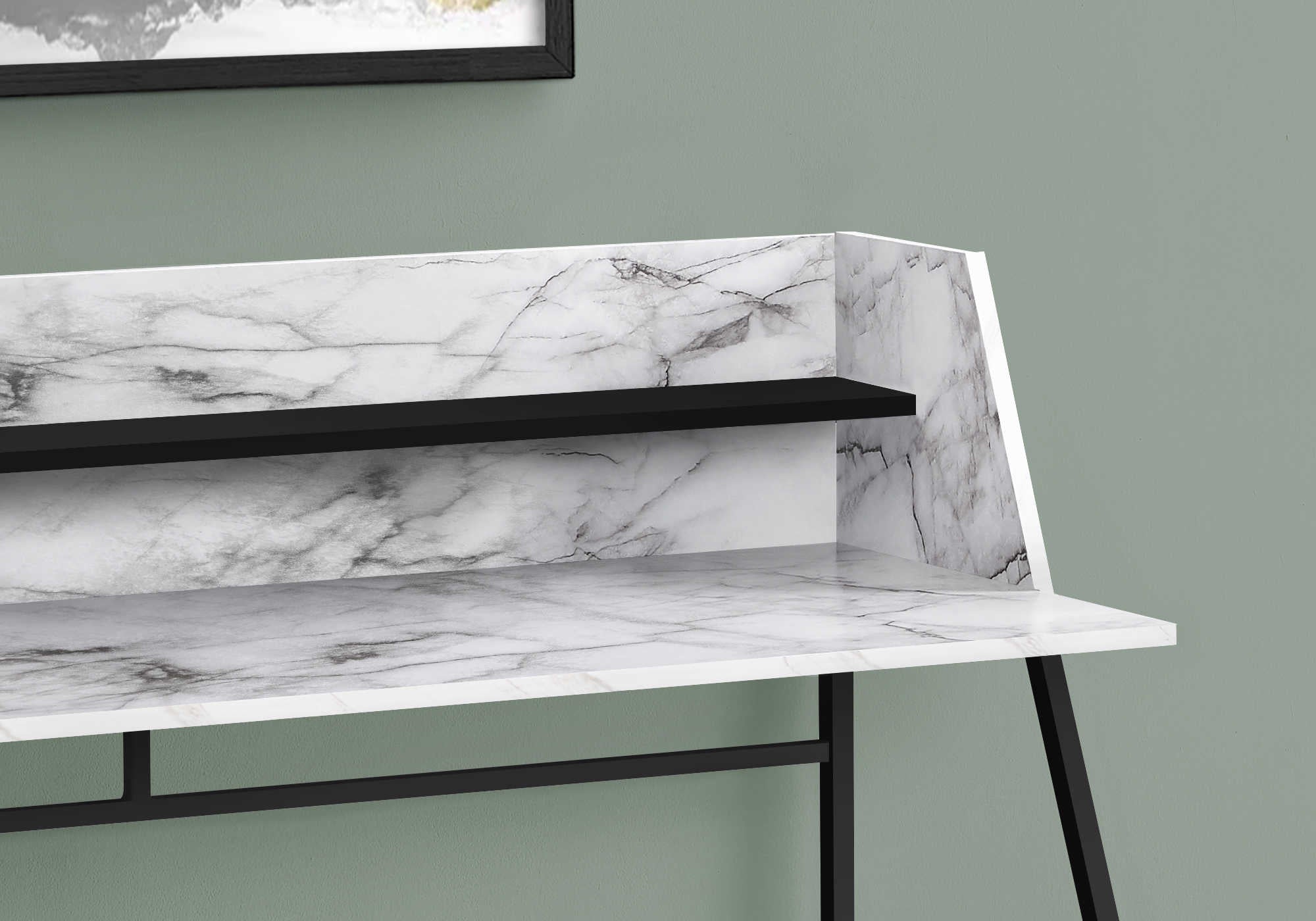 COMPUTER DESK - 48"L / WHITE MARBLE-LOOK / BLACK METAL # I 7549