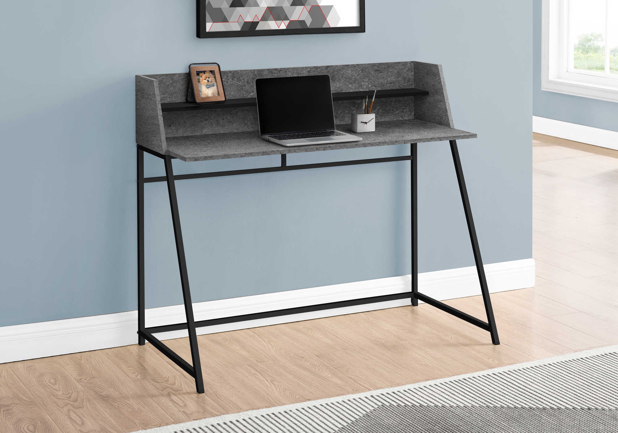 COMPUTER DESK - 48"L / GREY STONE-LOOK / BLACK METAL # I 7550