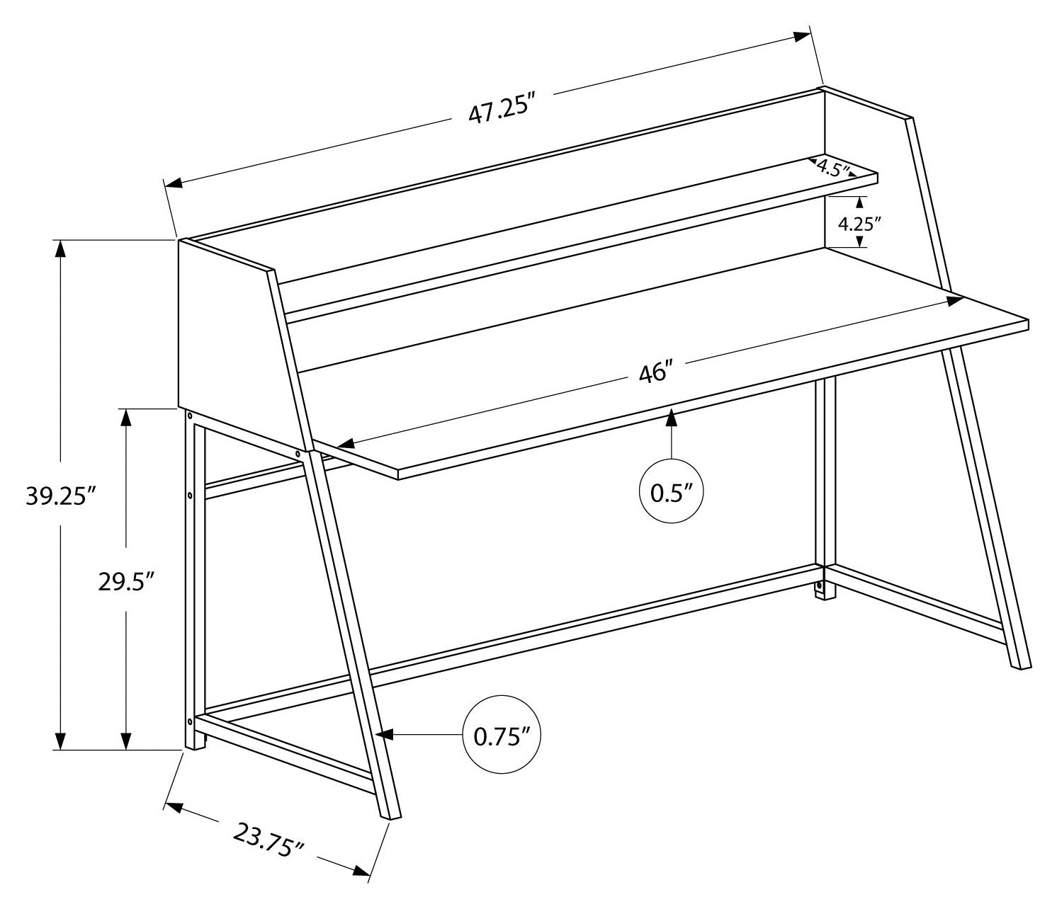 COMPUTER DESK - 48"L / GREY STONE-LOOK / BLACK METAL # I 7550