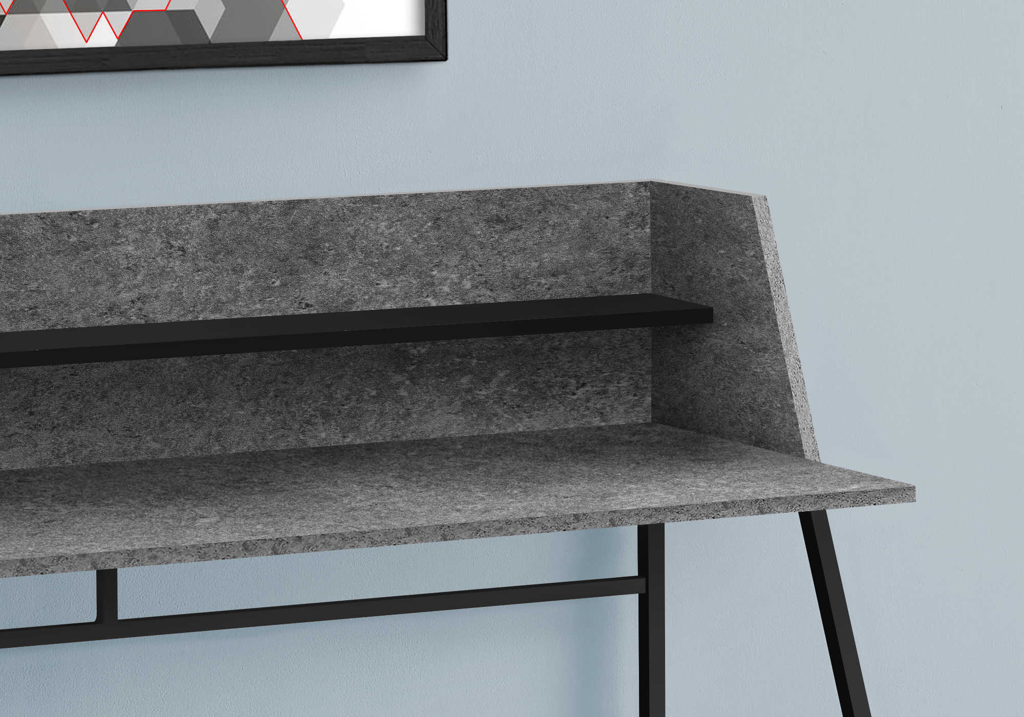 COMPUTER DESK - 48"L / GREY STONE-LOOK / BLACK METAL # I 7550