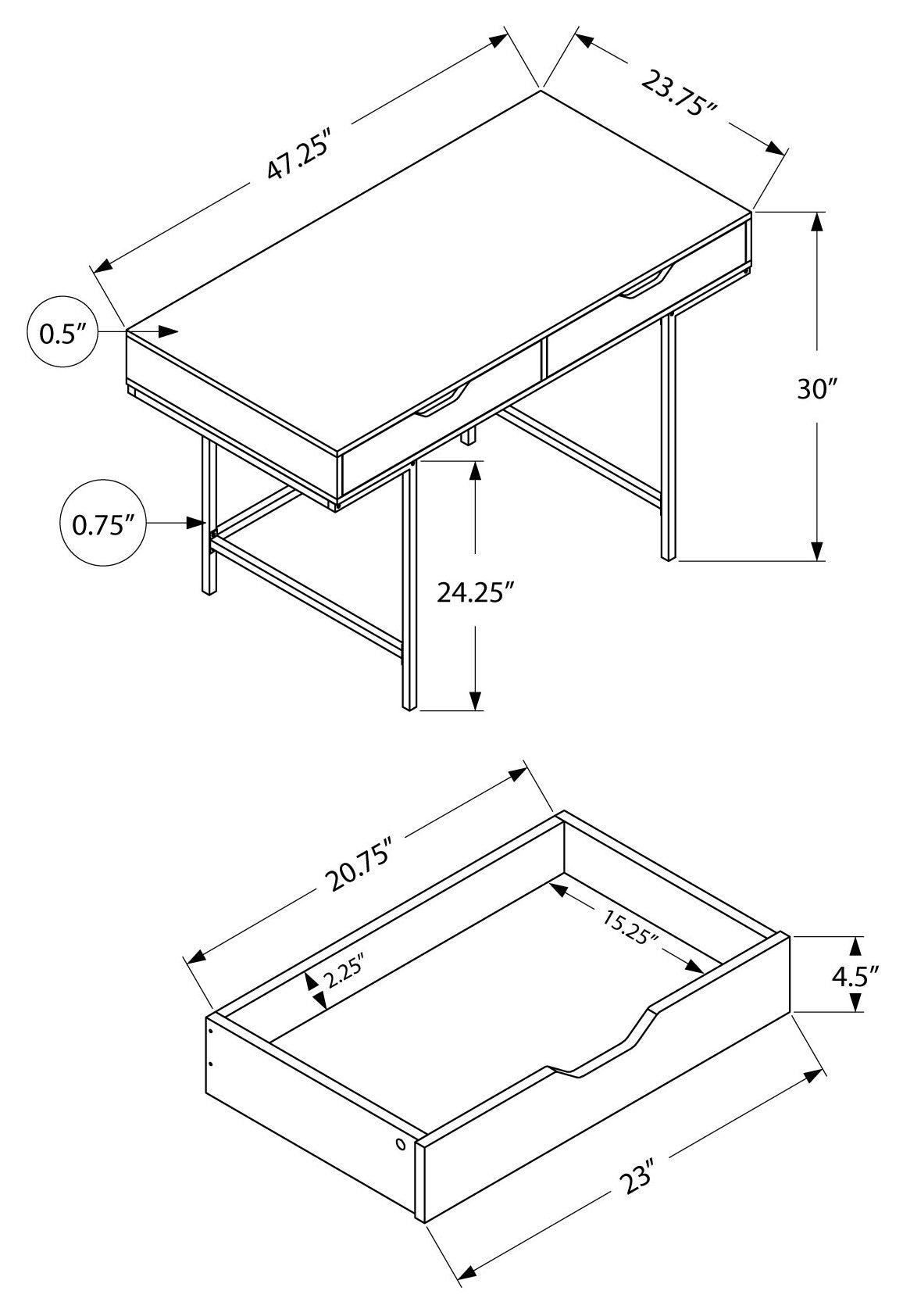 BUREAU D'ORDINATEUR - 48"L / GRIS / MÉTAL NOIR # I 7553