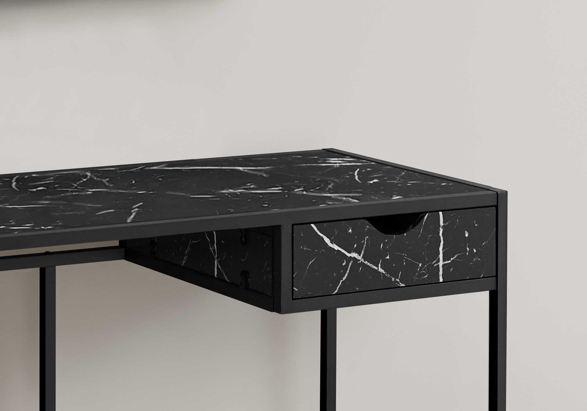 COMPUTER DESK - 42"L / BLACK MARBLE-LOOK / BLACK METAL # I 7572