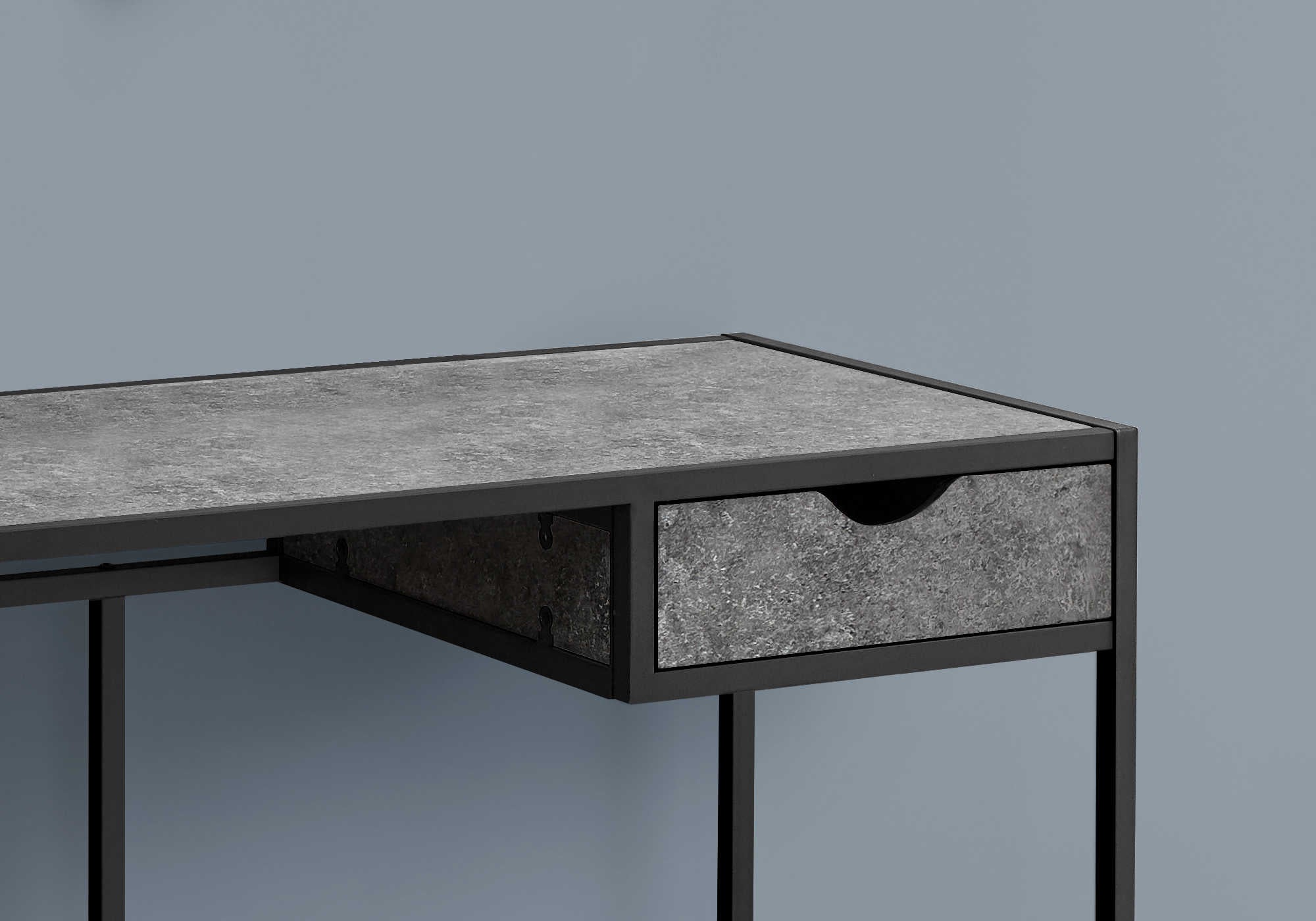 COMPUTER DESK - 42"L / GREY STONE-LOOK / BLACK METAL # I 7573