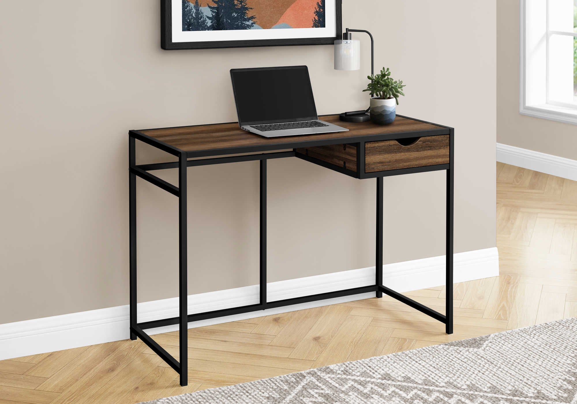 BUREAU D'ORDINATEUR - 42"L / BOIS RÉCUPÉRÉ BRUN / MÉTAL NOIR # I 7574