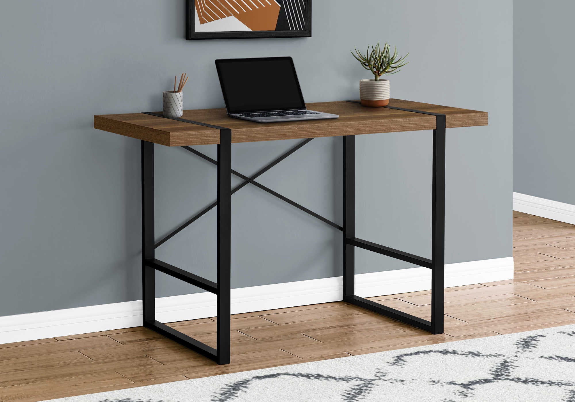 BUREAU D'ORDINATEUR - 48"L / NOYER / MÉTAL NOIR # I 7655