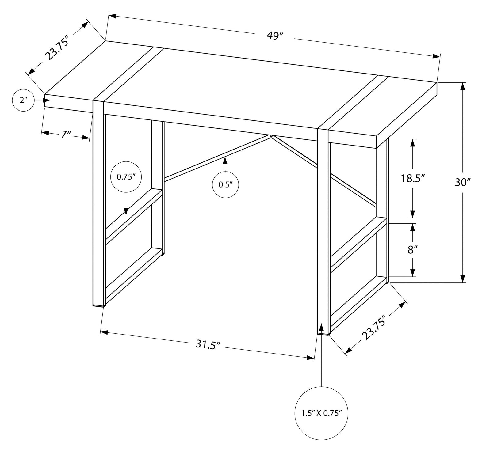 BUREAU D'ORDINATEUR - 48"L / NOYER / MÉTAL NOIR # I 7655