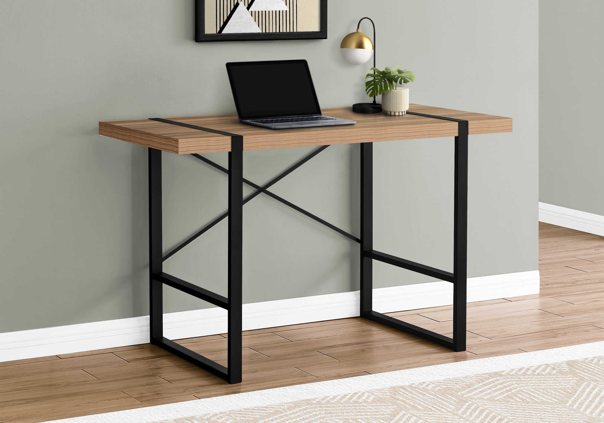 BUREAU D'ORDINATEUR - 48"L / BOIS RÉCUPÉRÉ CLAIR / MÉTAL NOIR # I 7657