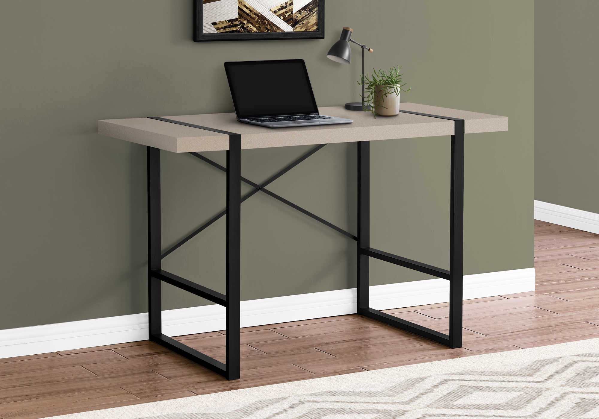 BUREAU D'ORDINATEUR - 48"L / TAUPE MODERNE / MÉTAL NOIR # I 7659