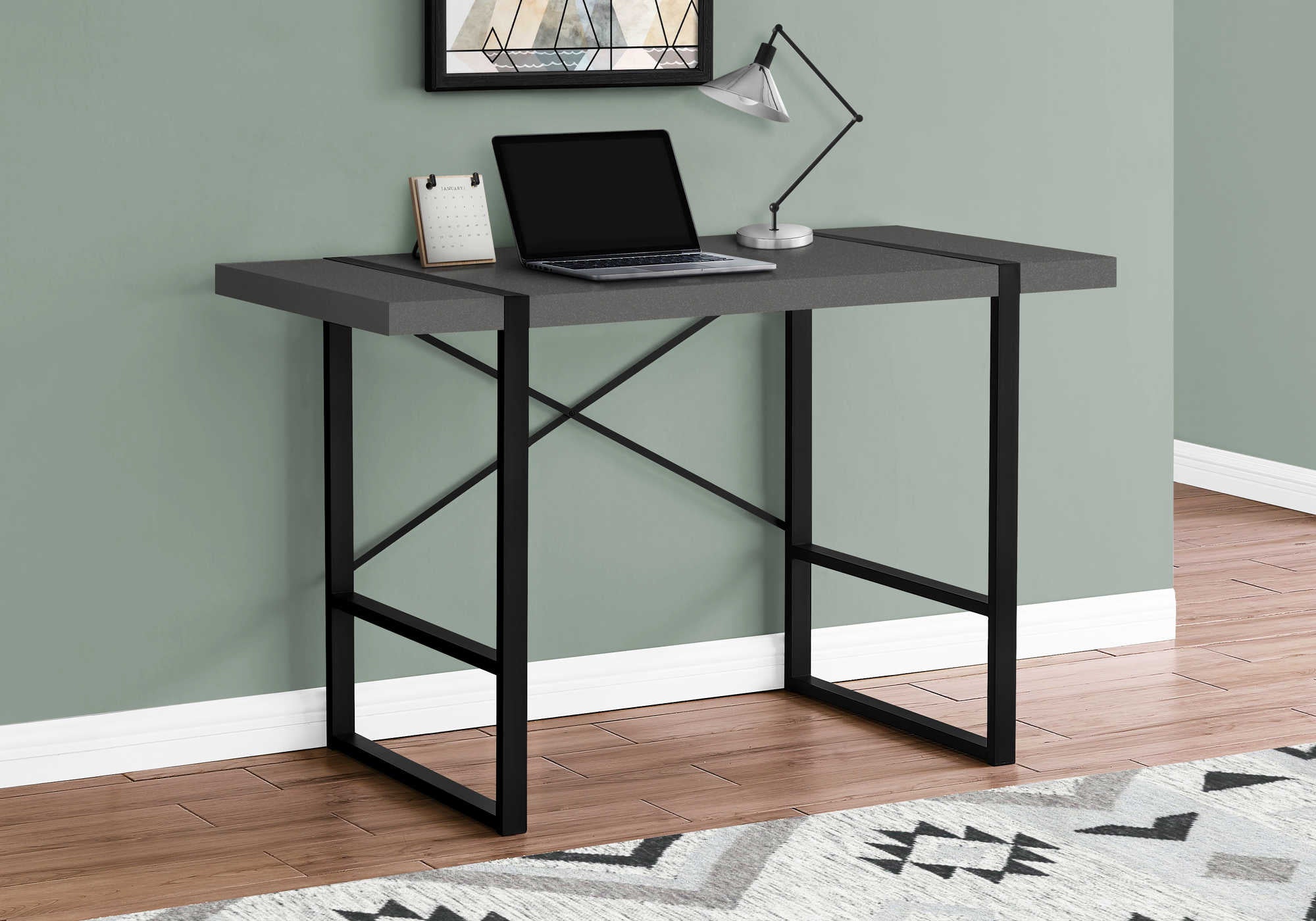 BUREAU D'ORDINATEUR - 48"L / GRIS MODERNE / MÉTAL NOIR # I 7660